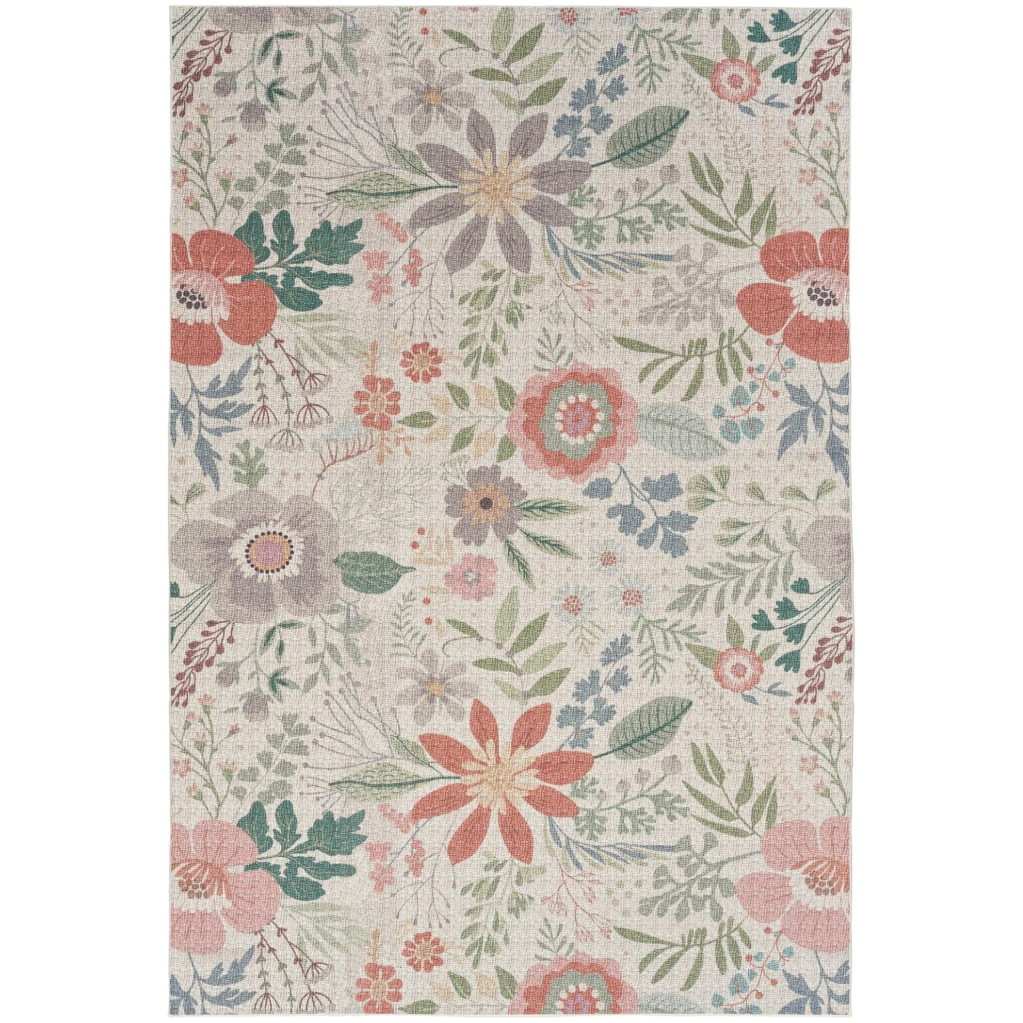 Nourison Washables Indoor Pink Floral Area Rug