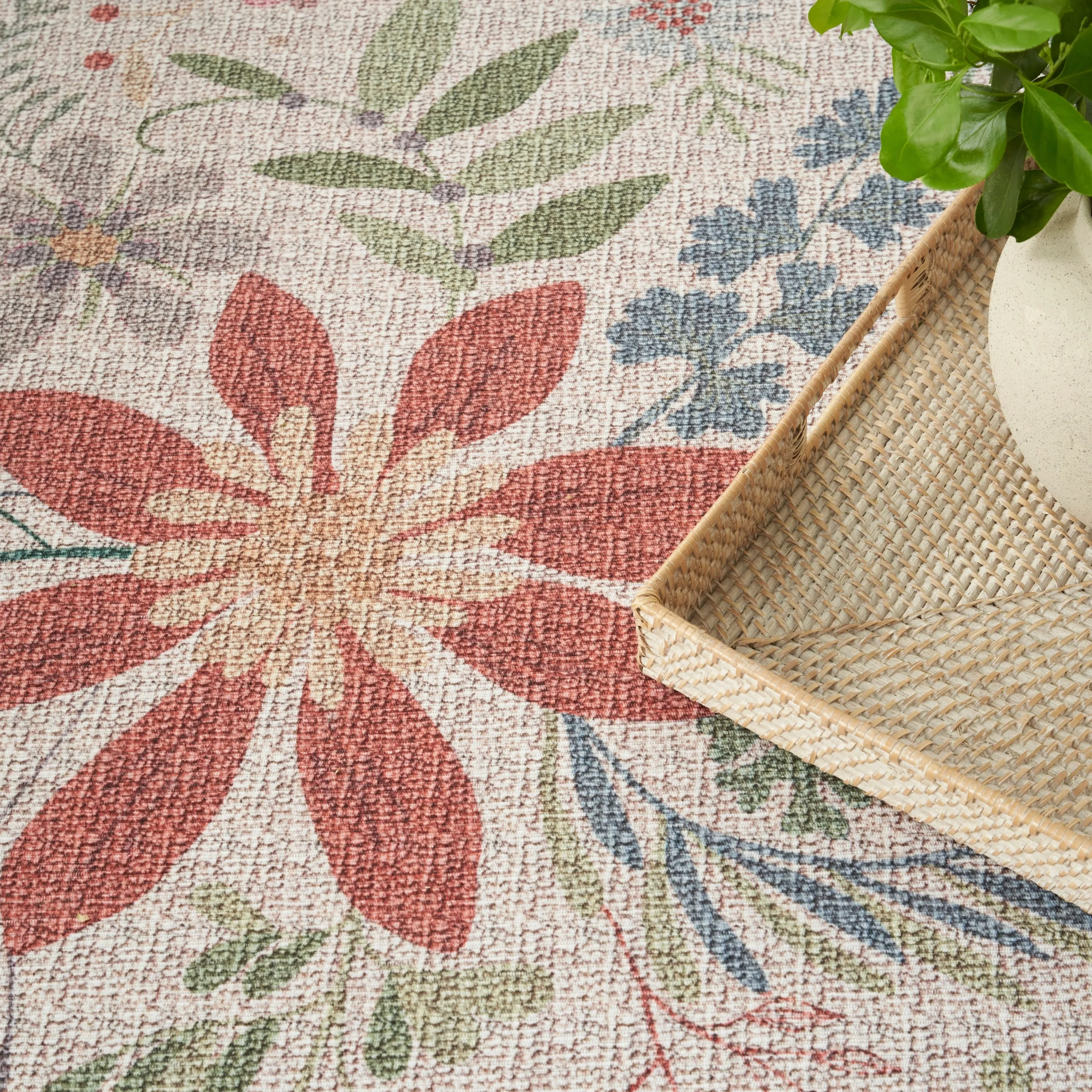 Nourison Washables Indoor Pink Floral Area Rug