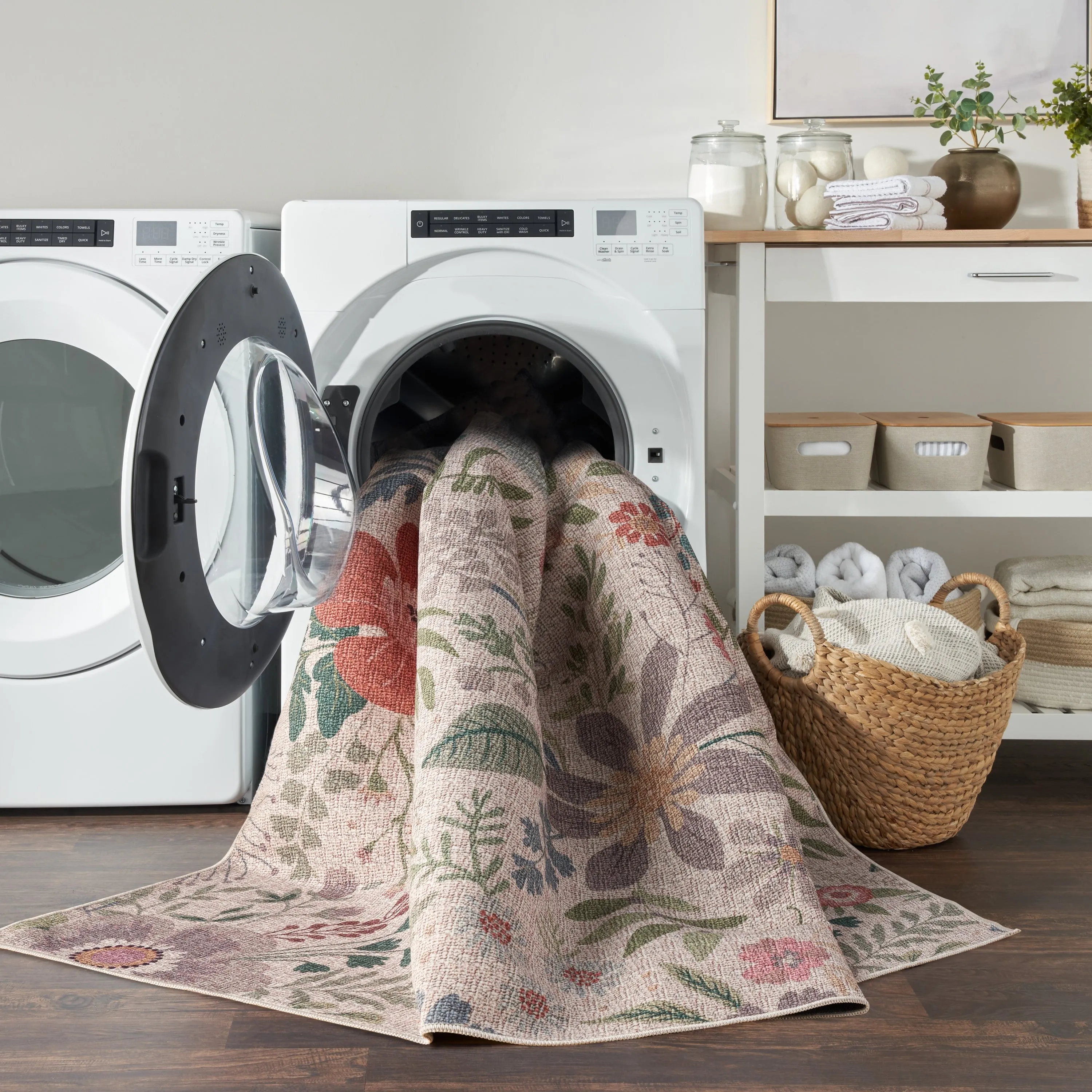 Nourison Washables Indoor Pink Floral Area Rug