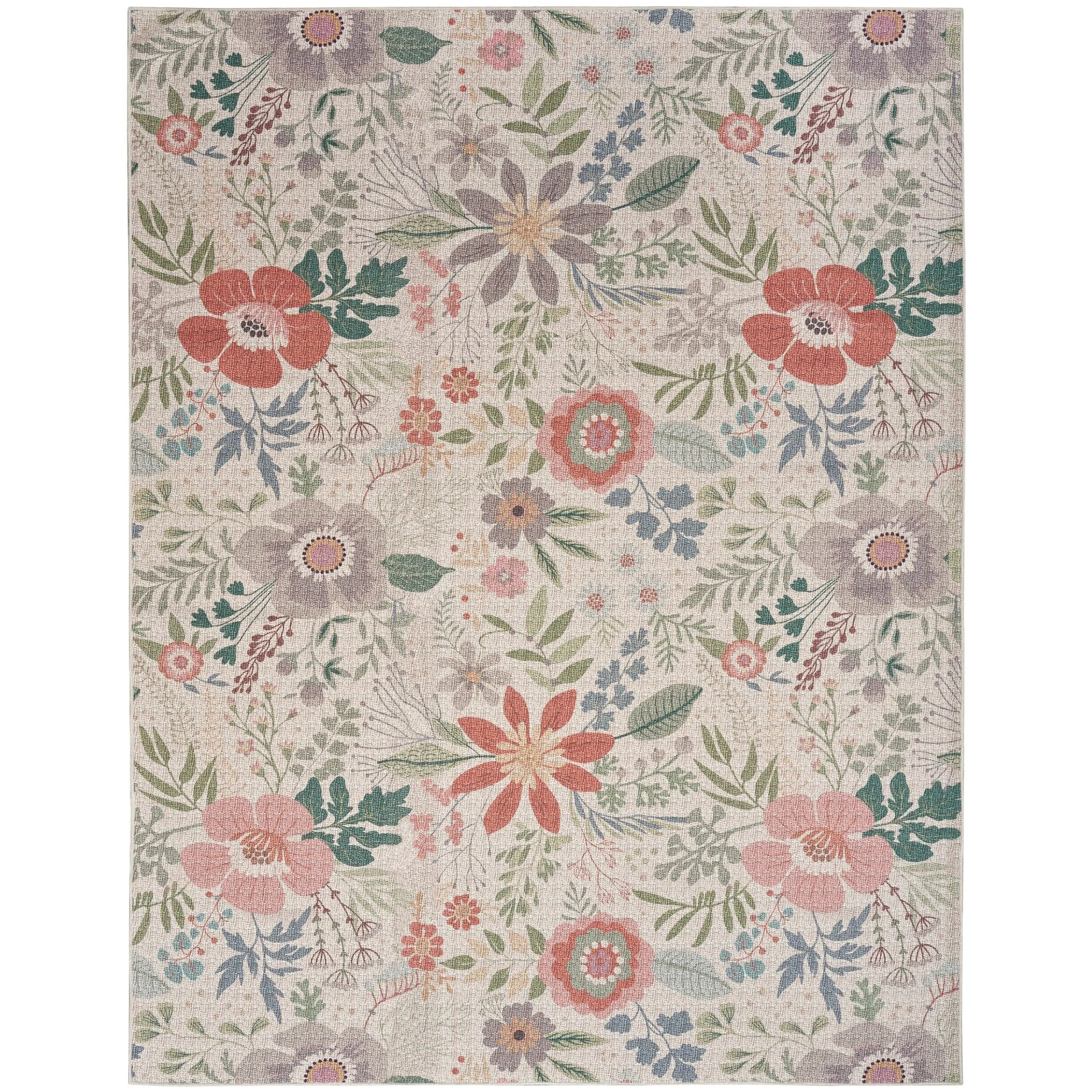 Nourison Washables Indoor Pink Floral Area Rug