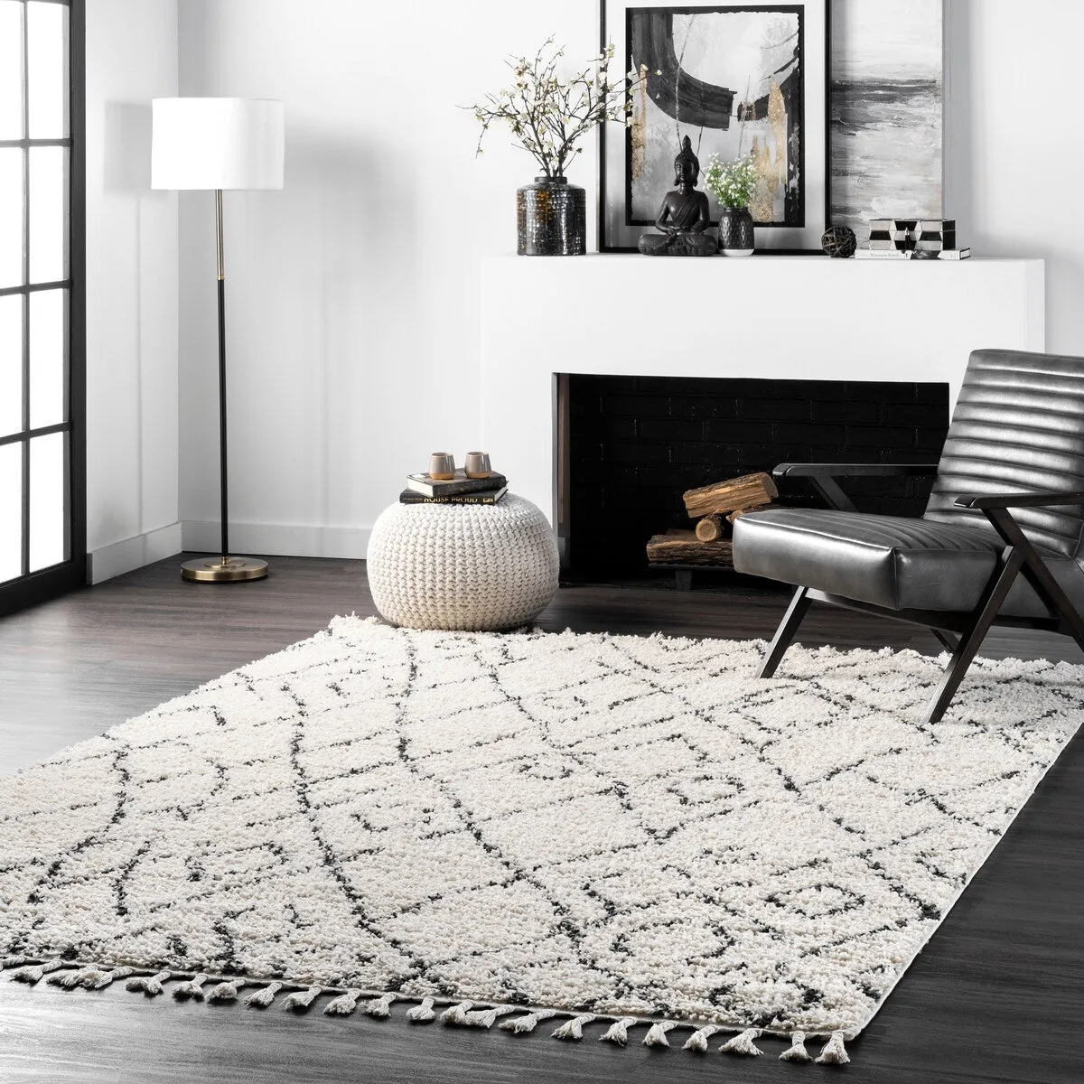 Nuloom Abstract Soft and Plush Moroccan Diamond Shag Tassel Rug