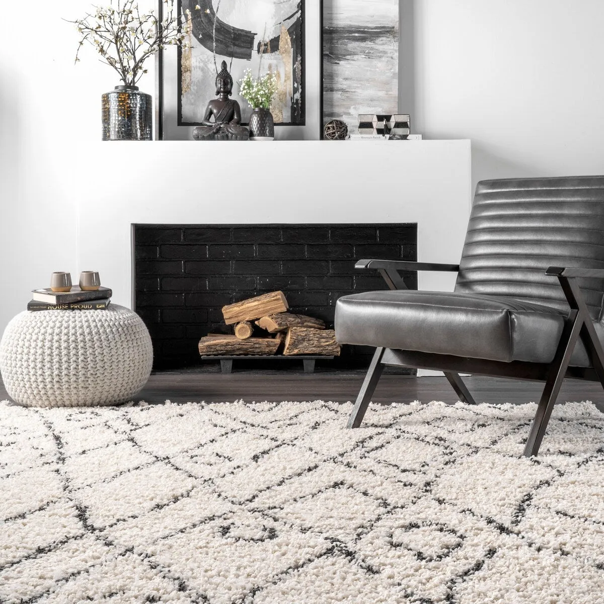 Nuloom Abstract Soft and Plush Moroccan Diamond Shag Tassel Rug