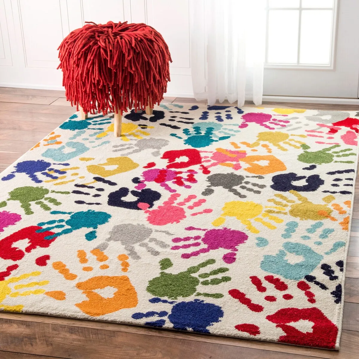 Nuloom Contemporary Handprint Collage Multi Kids Area Rug