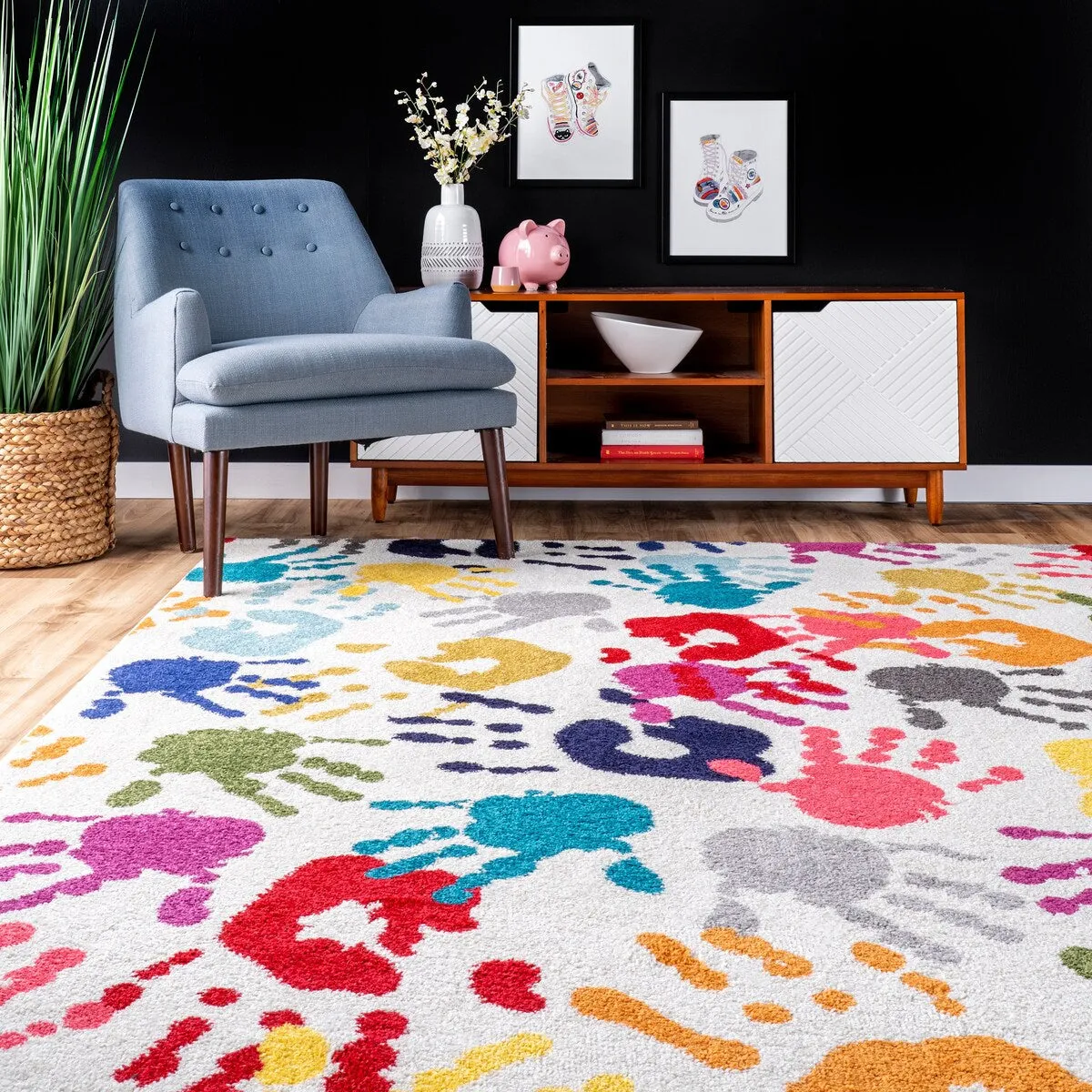 Nuloom Contemporary Handprint Collage Multi Kids Area Rug