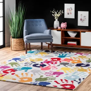 Nuloom Contemporary Handprint Collage Multi Kids Area Rug
