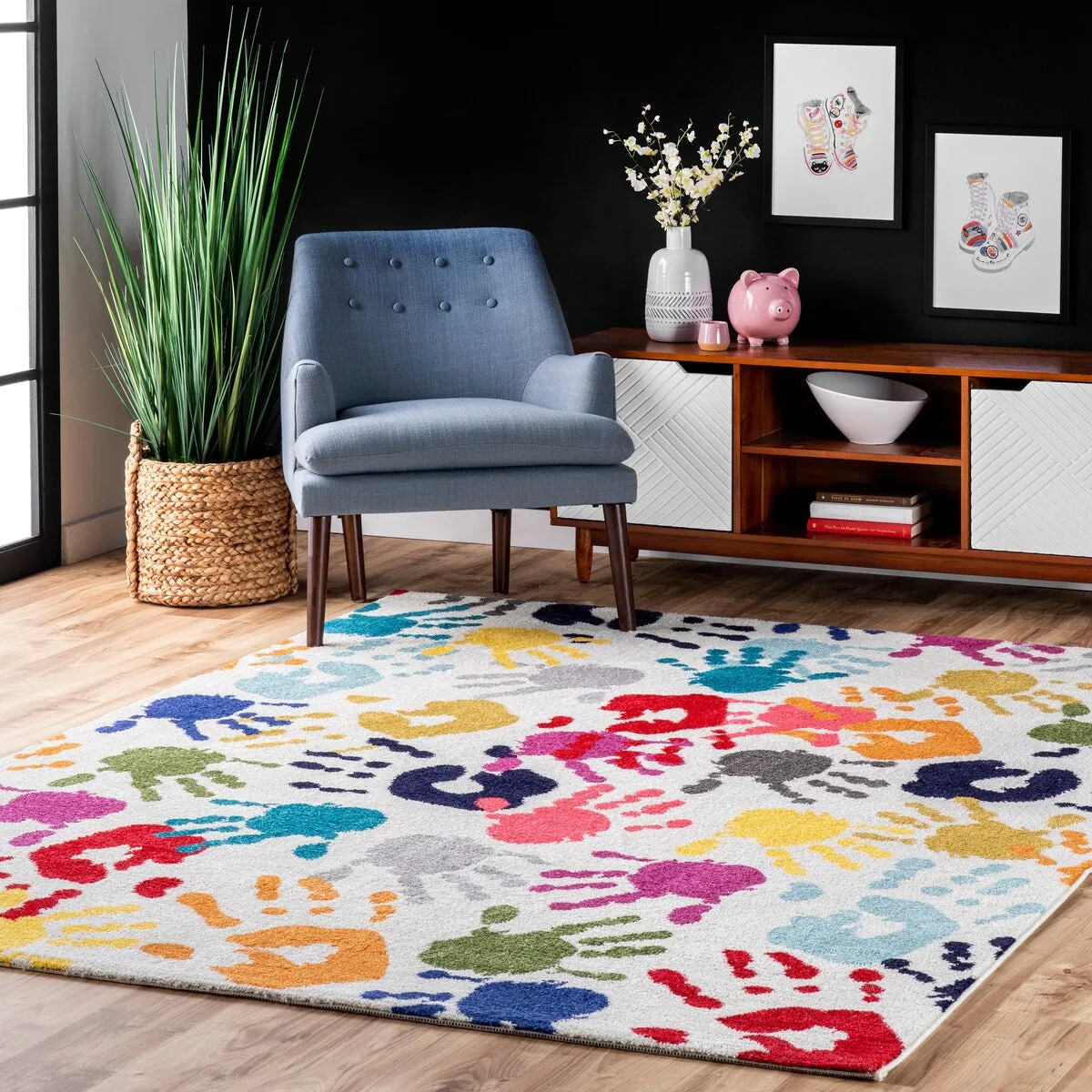 Nuloom Contemporary Handprint Collage Multi Kids Area Rug
