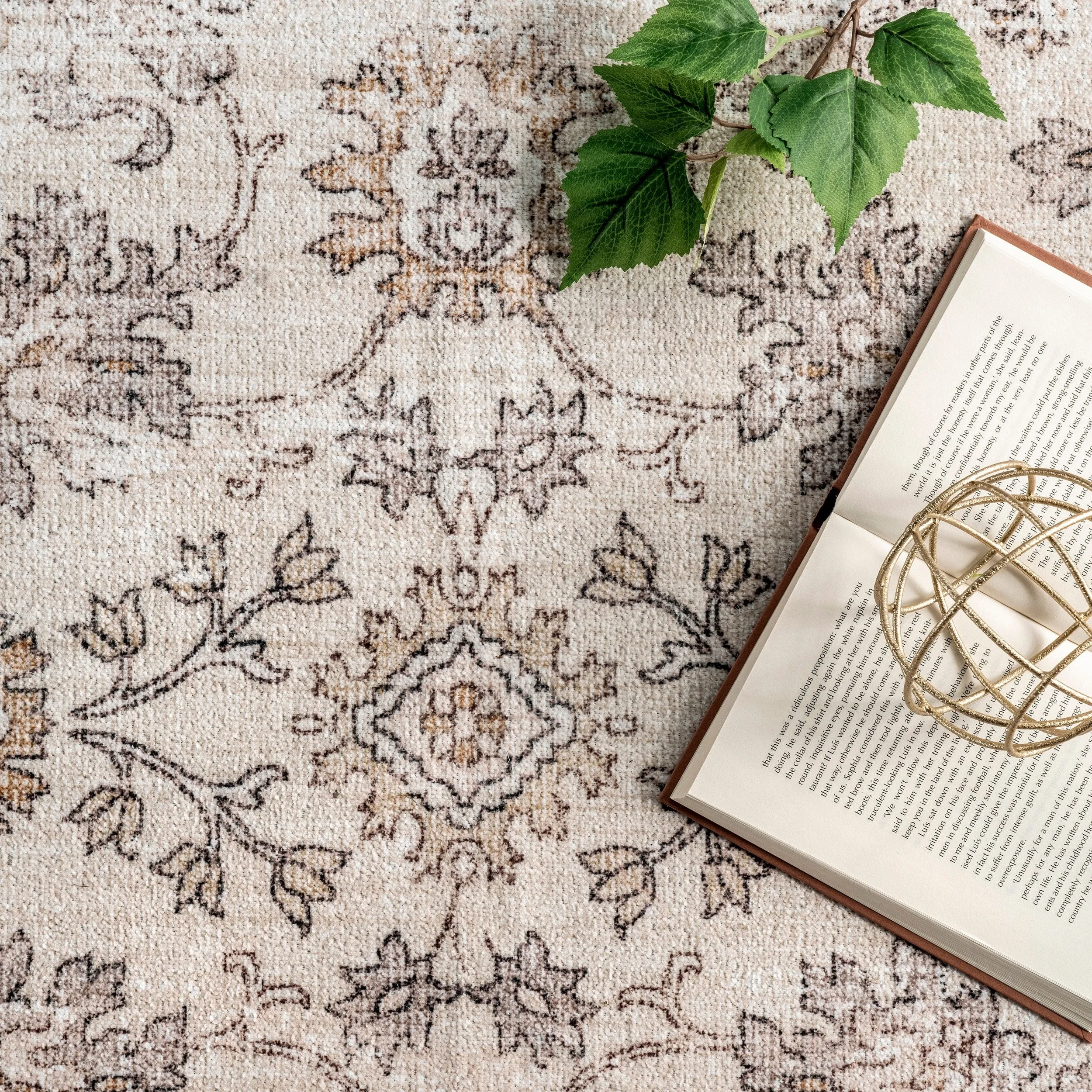 Nuloom Deadra SpinClean Vintage Floral Machine Washable Area Rug