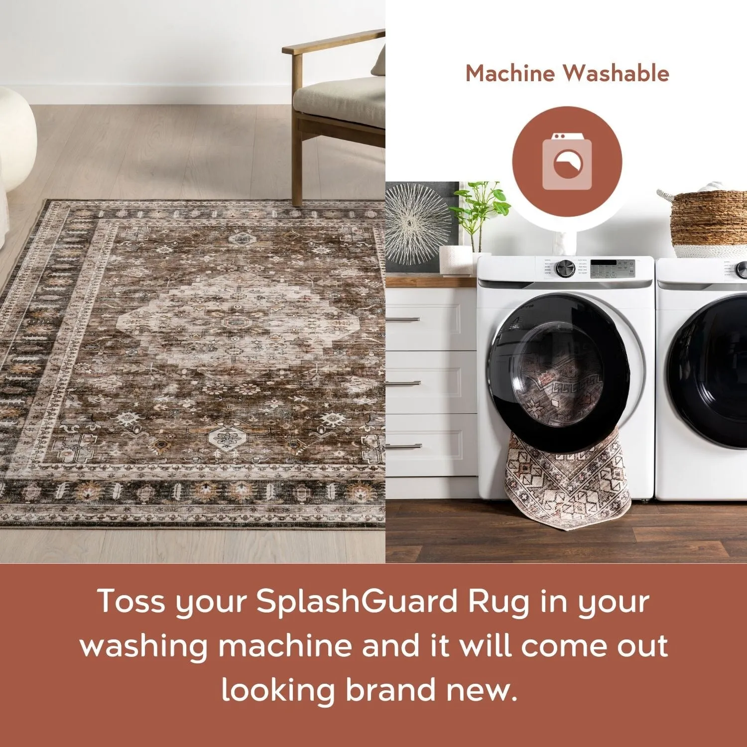 Nuloom Delisa Vintage Stain-Resistant Machine Washable Area Rug