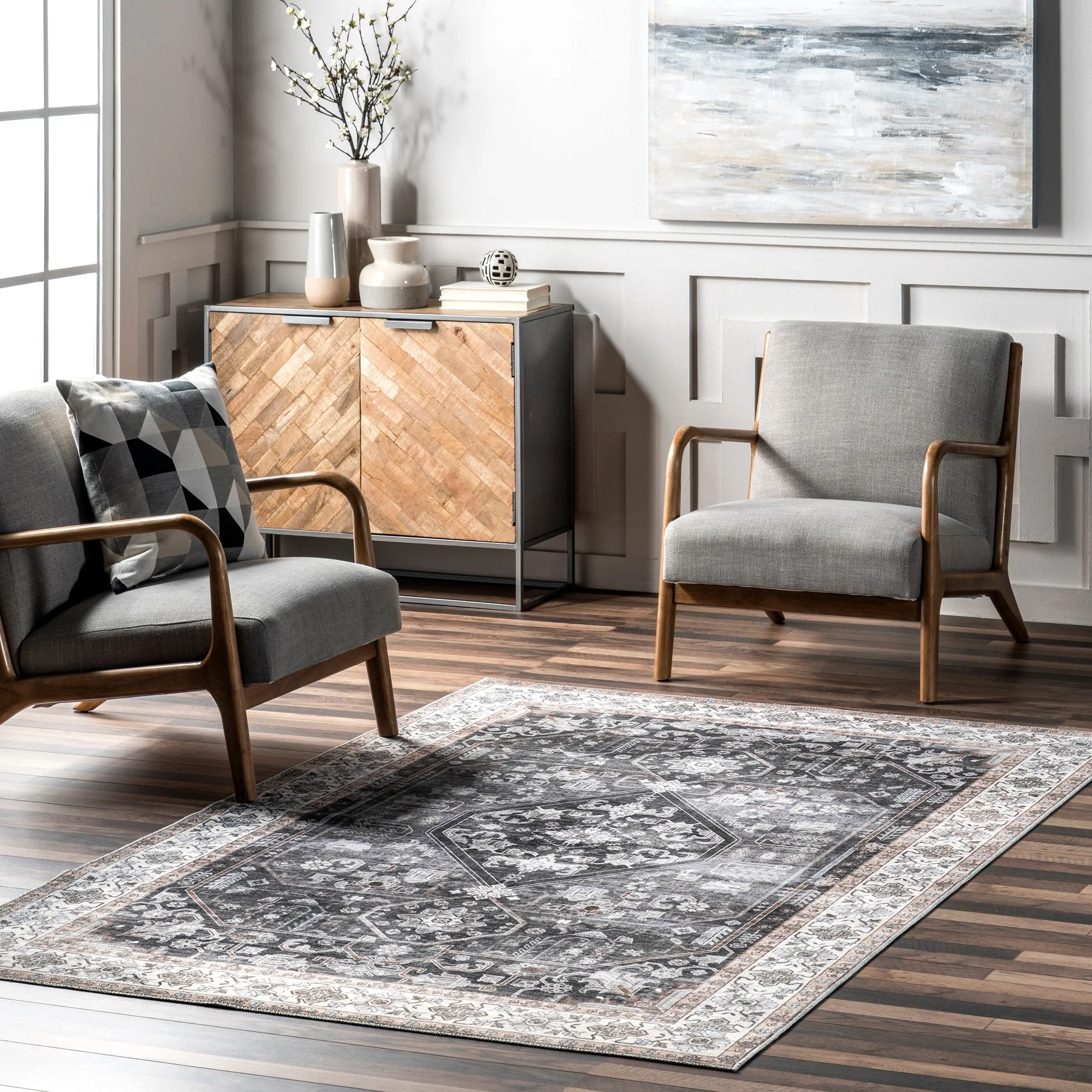 Nuloom Devin SpinClean Machine Washable Vintage Medallion Area Rug