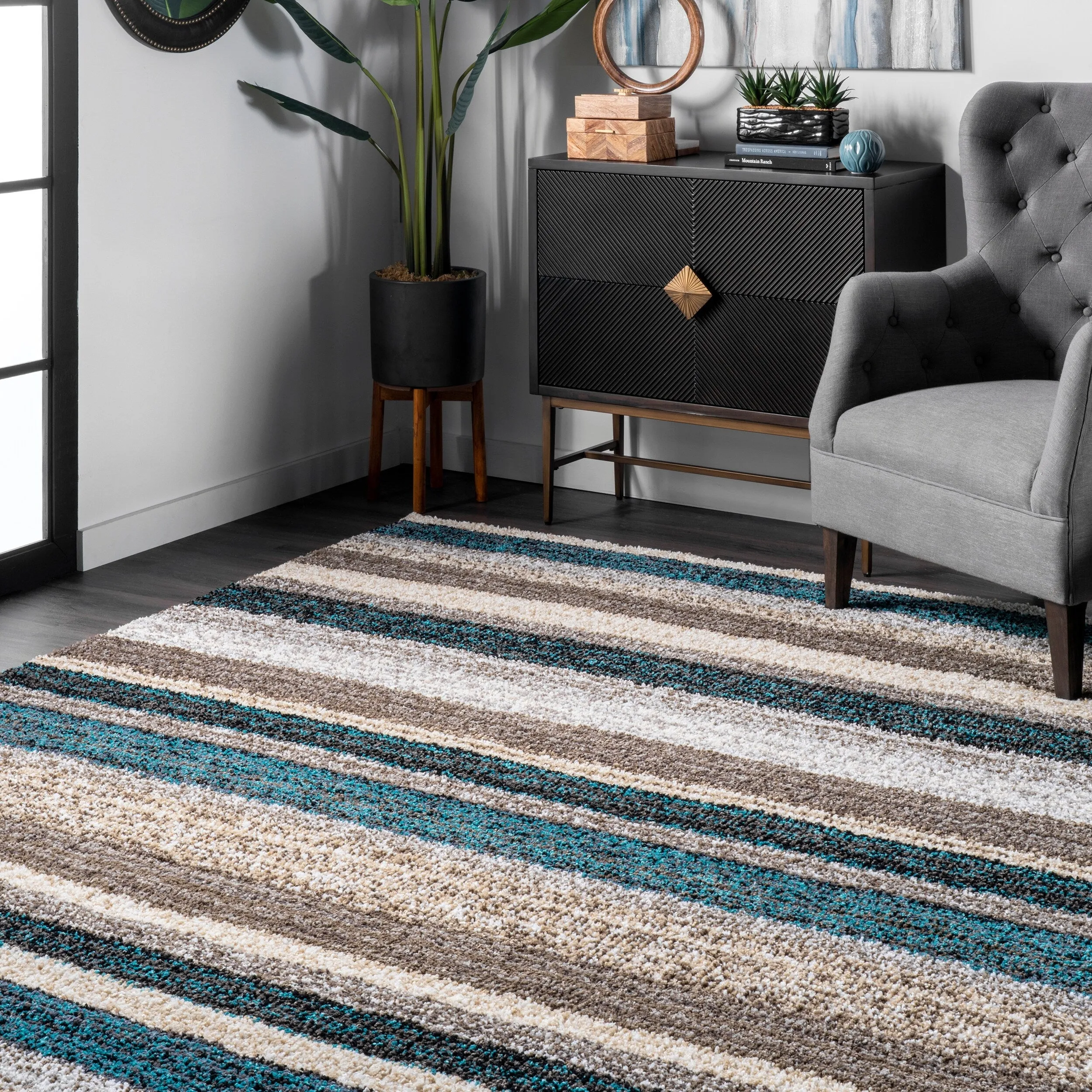 Nuloom Drey Striped Shag Area Rug