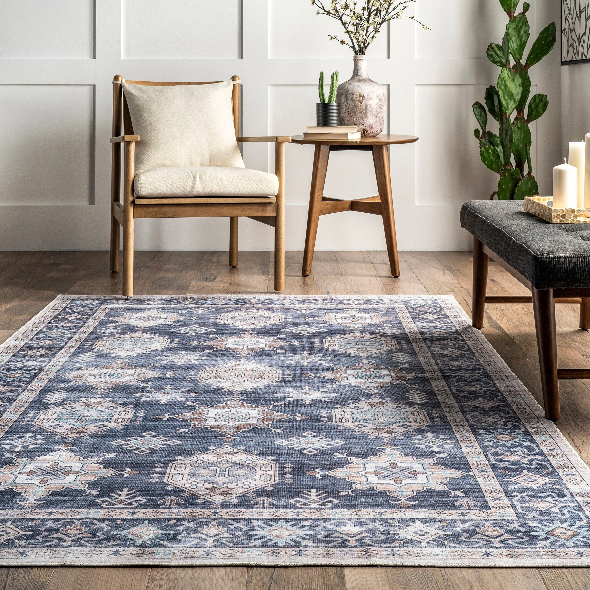 Nuloom Finley SpinClean Machine Washable Vintage Distressed Area Rug