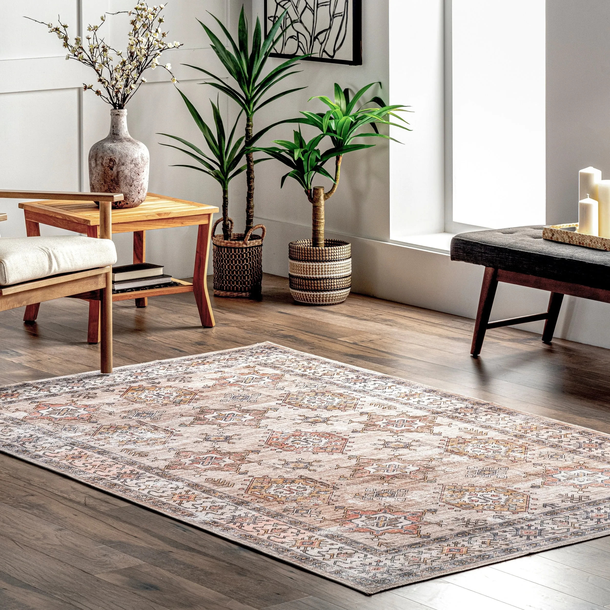 Nuloom Finley SpinClean Machine Washable Vintage Distressed Area Rug