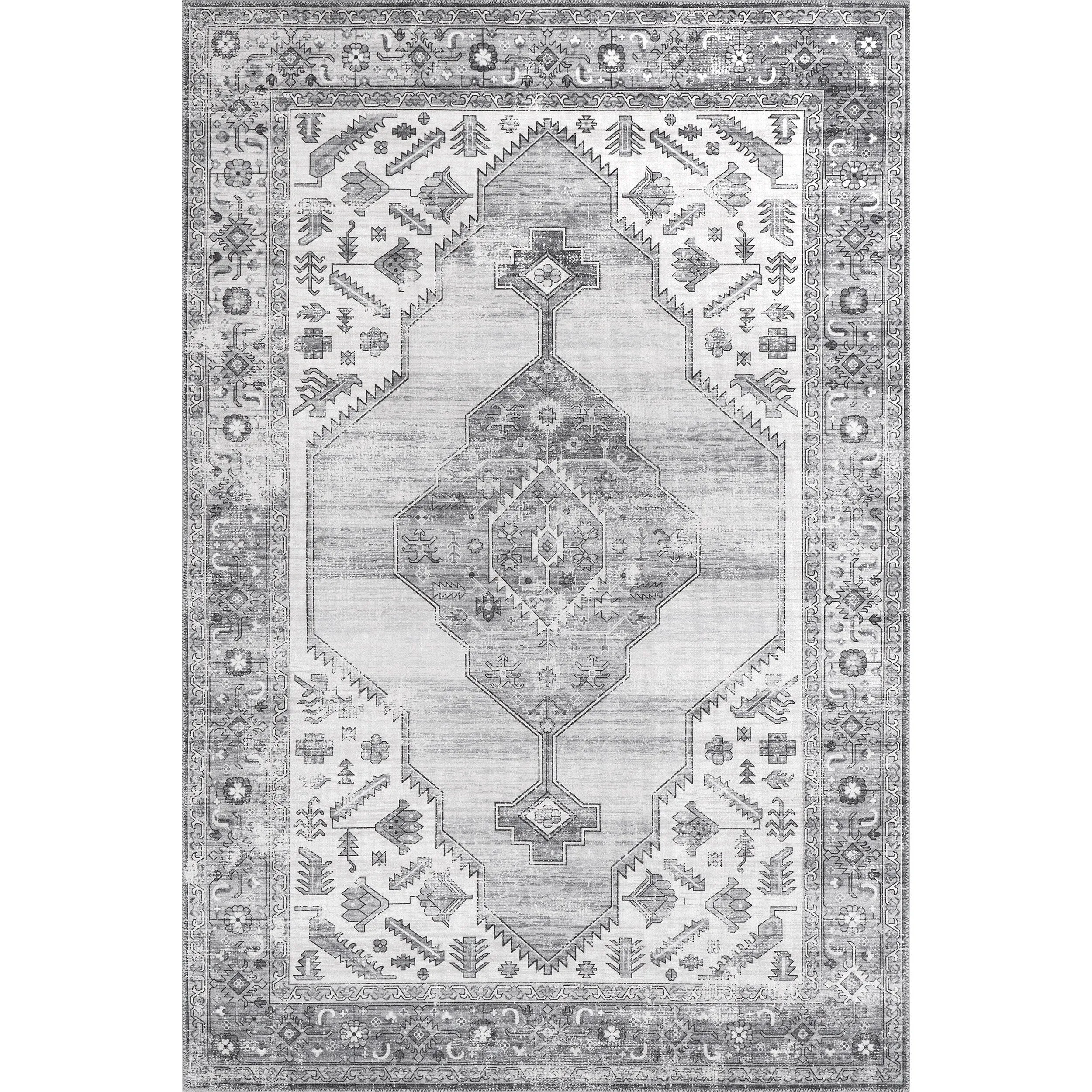 Nuloom Gracie SpinClean Distressed Medallion Machine Washable Area Rug