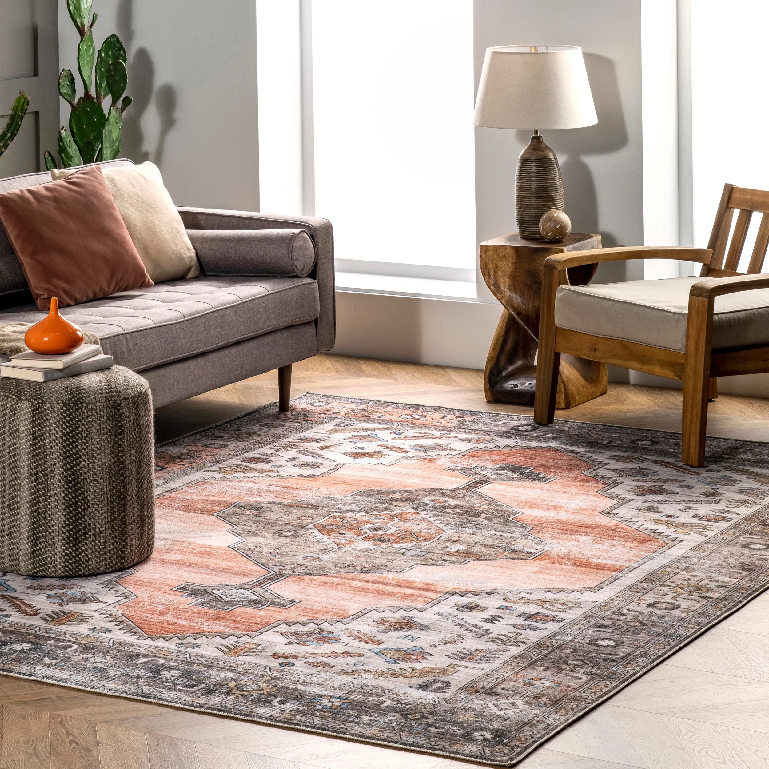 Nuloom Gracie SpinClean Distressed Medallion Machine Washable Area Rug