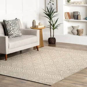 Nuloom Grey Transitional Charming Fiona Damask Trellis Stripped Area Rug