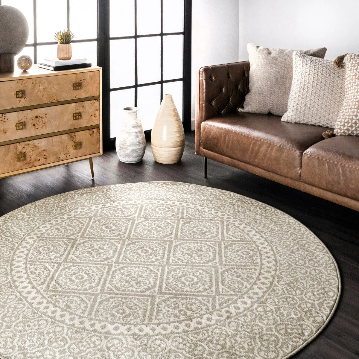 Nuloom Grey Transitional Charming Fiona Damask Trellis Stripped Area Rug