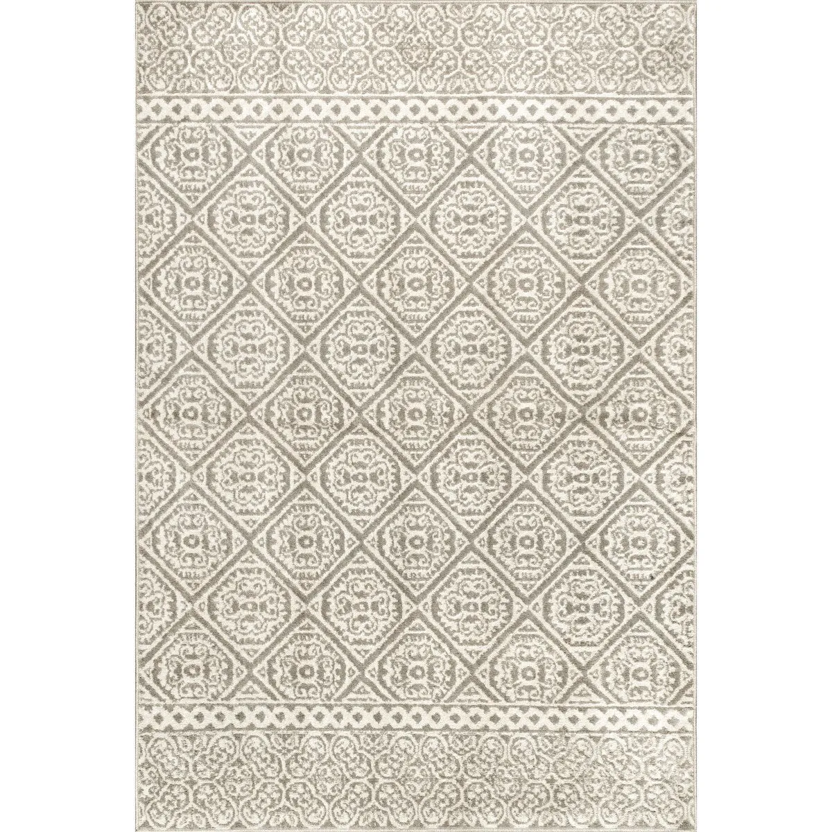 Nuloom Grey Transitional Charming Fiona Damask Trellis Stripped Area Rug