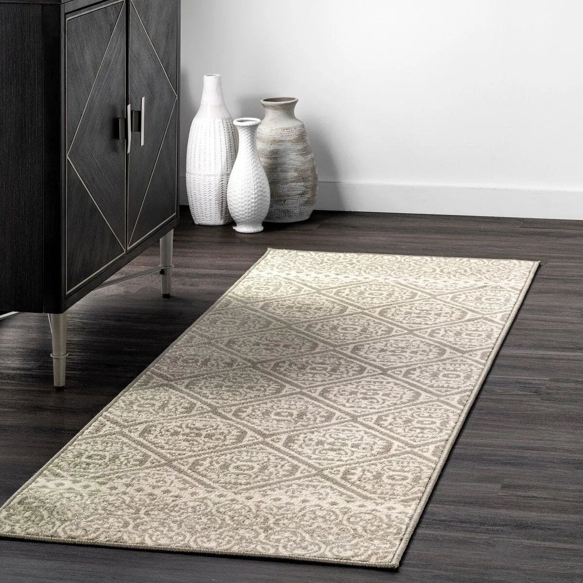 Nuloom Grey Transitional Charming Fiona Damask Trellis Stripped Area Rug