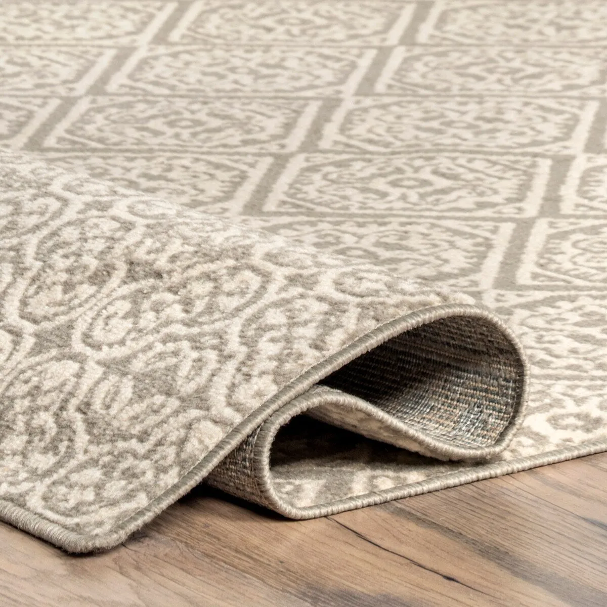 Nuloom Grey Transitional Charming Fiona Damask Trellis Stripped Area Rug