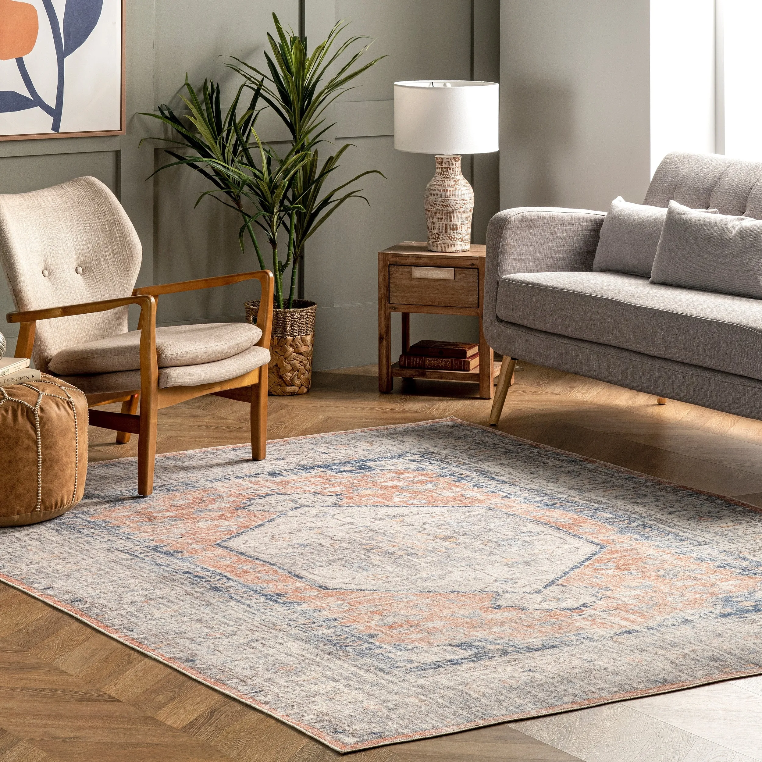 Nuloom Jacquie SpinClean Machine Washable Vintage Floral Area Rug