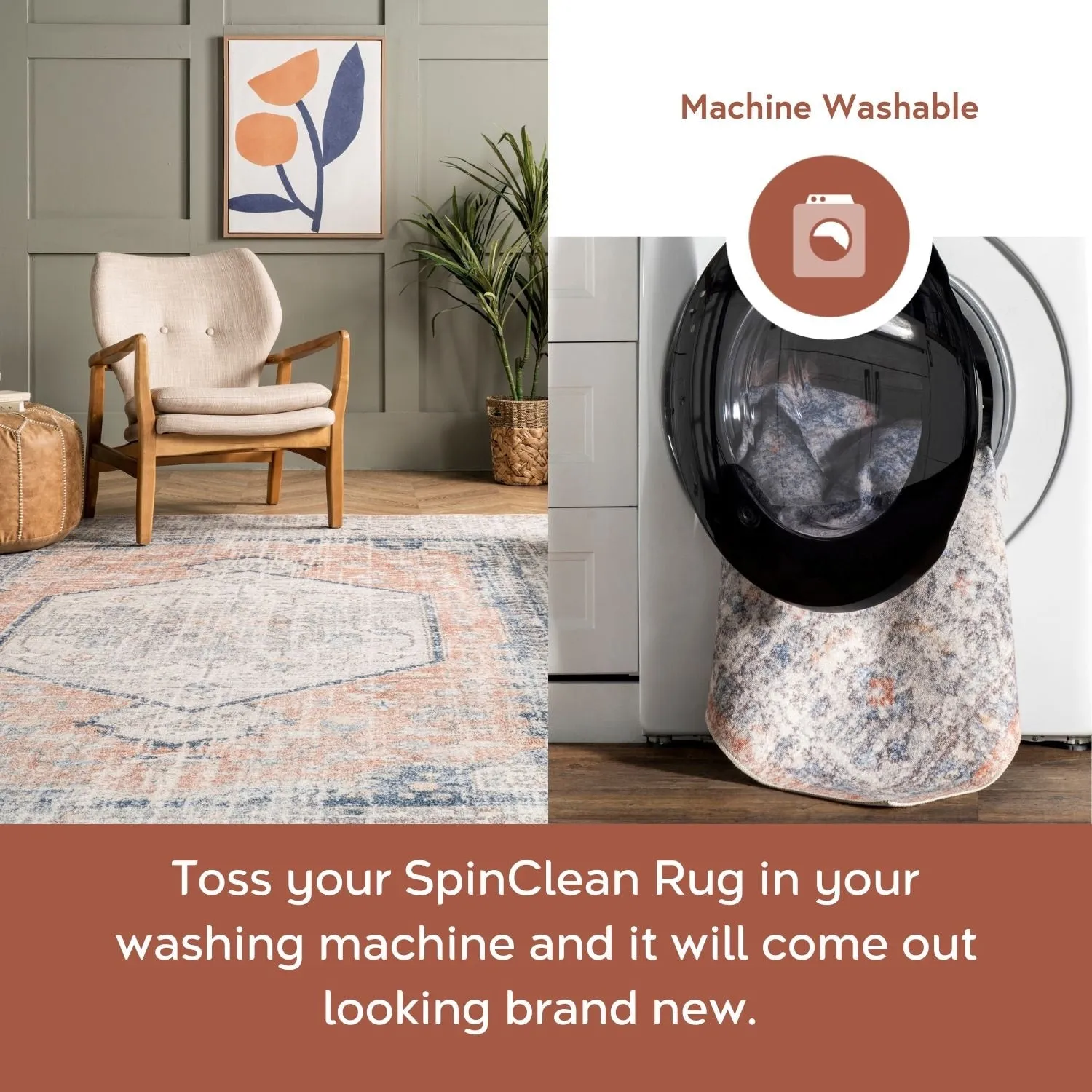 Nuloom Jacquie SpinClean Machine Washable Vintage Floral Area Rug