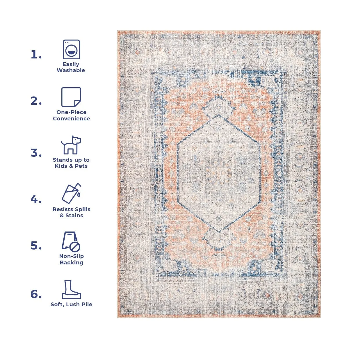 Nuloom Jacquie SpinClean Machine Washable Vintage Floral Area Rug