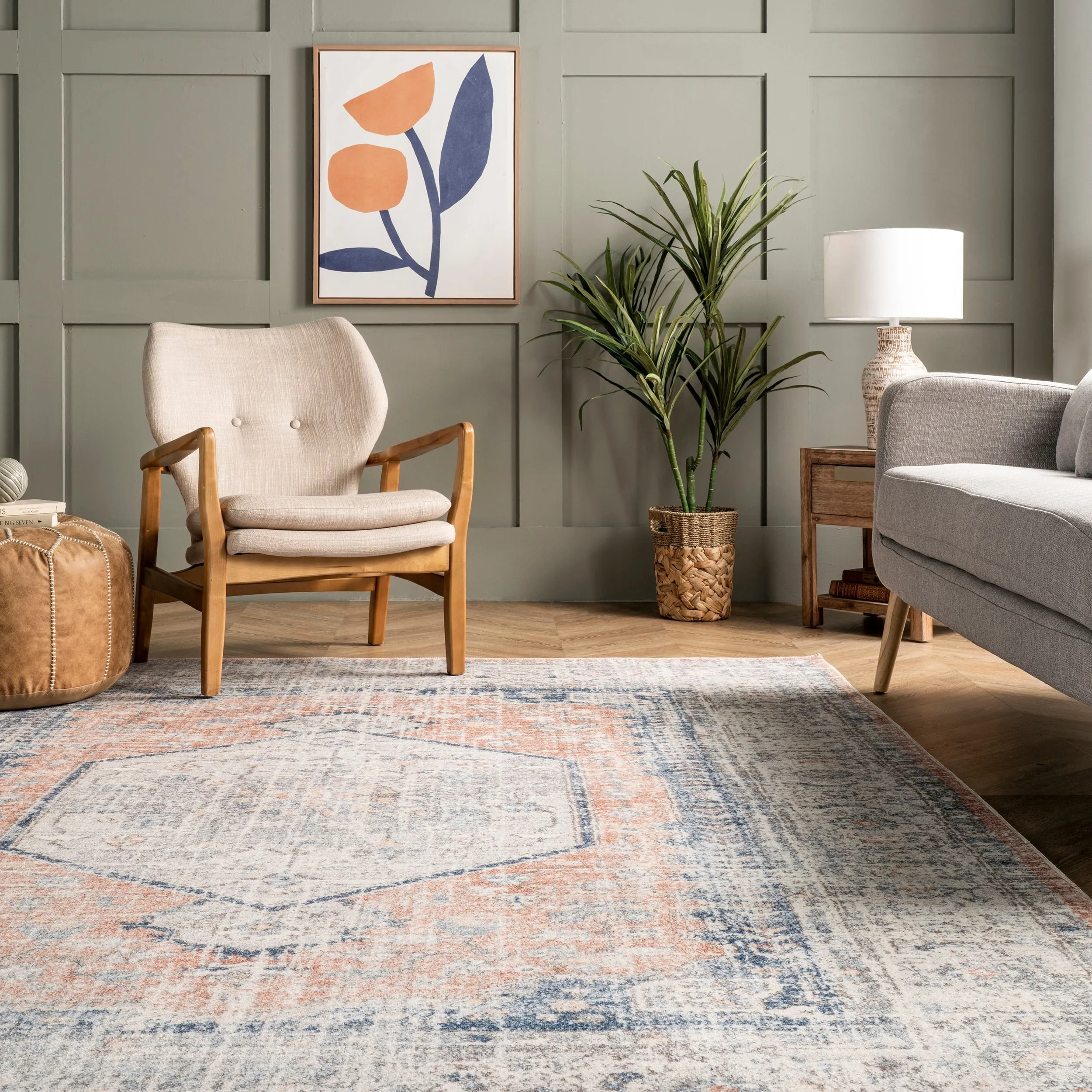Nuloom Jacquie SpinClean Machine Washable Vintage Floral Area Rug