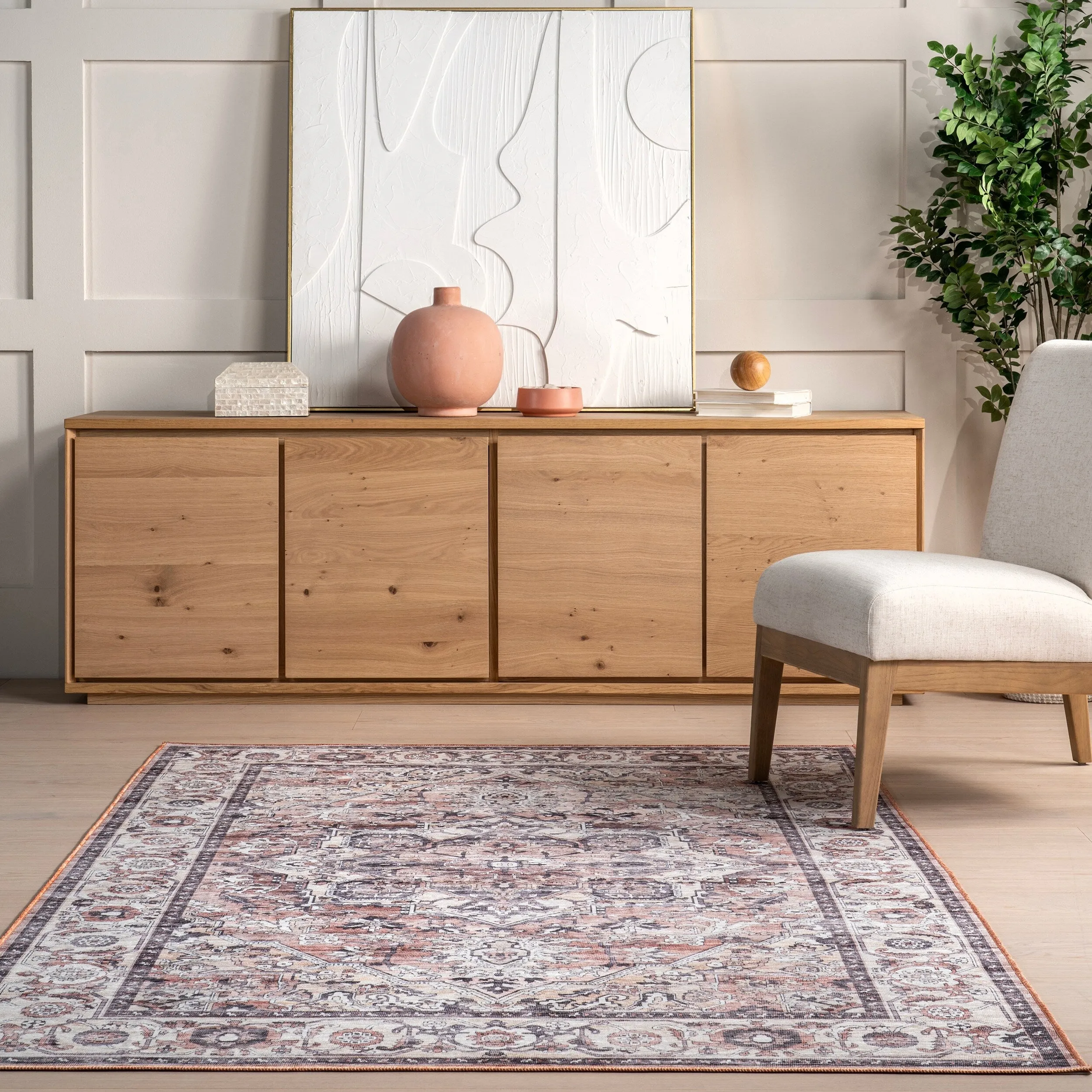 Nuloom Joslyn SpinClean Traditional Floral Machine Washable Area Rug