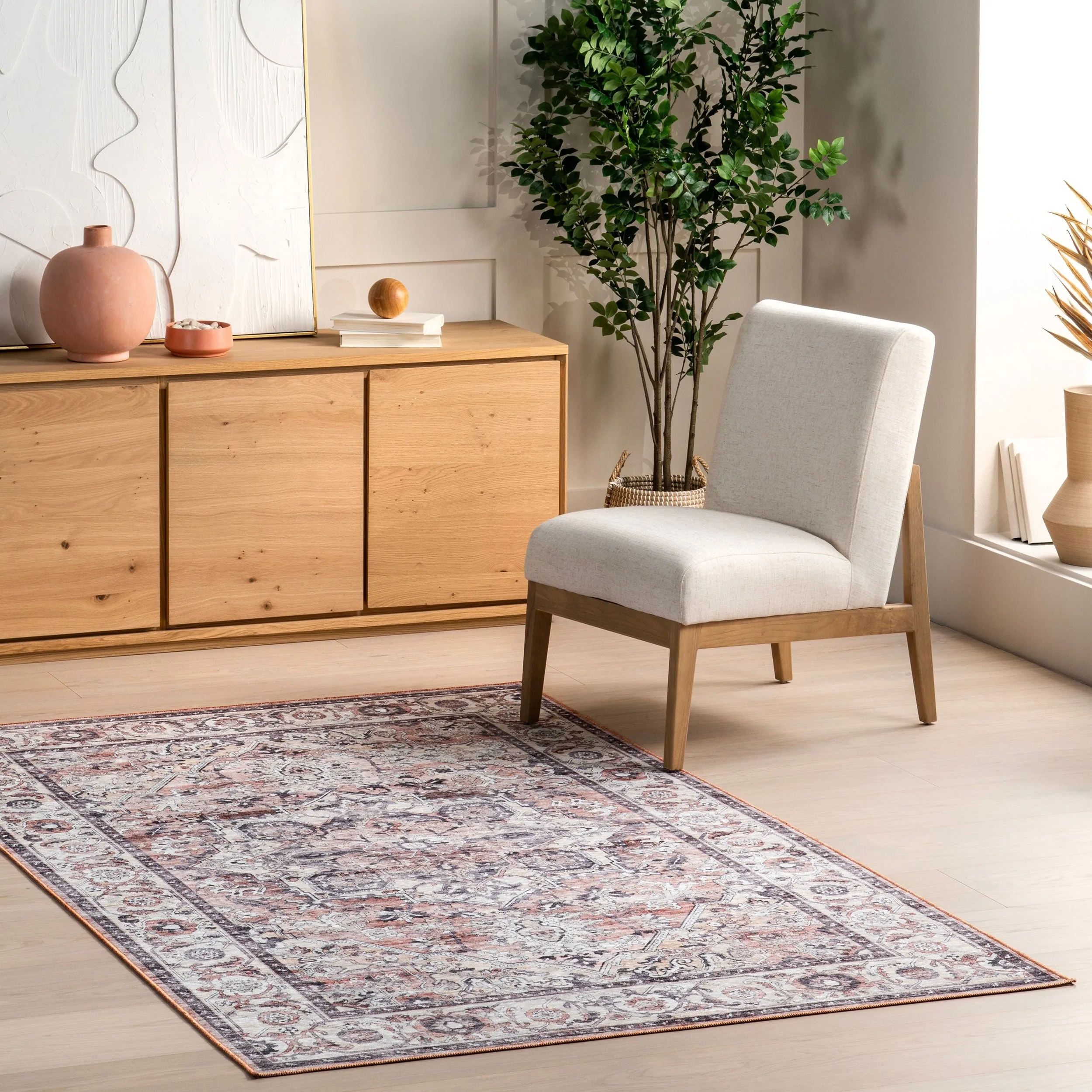 Nuloom Joslyn SpinClean Traditional Floral Machine Washable Area Rug