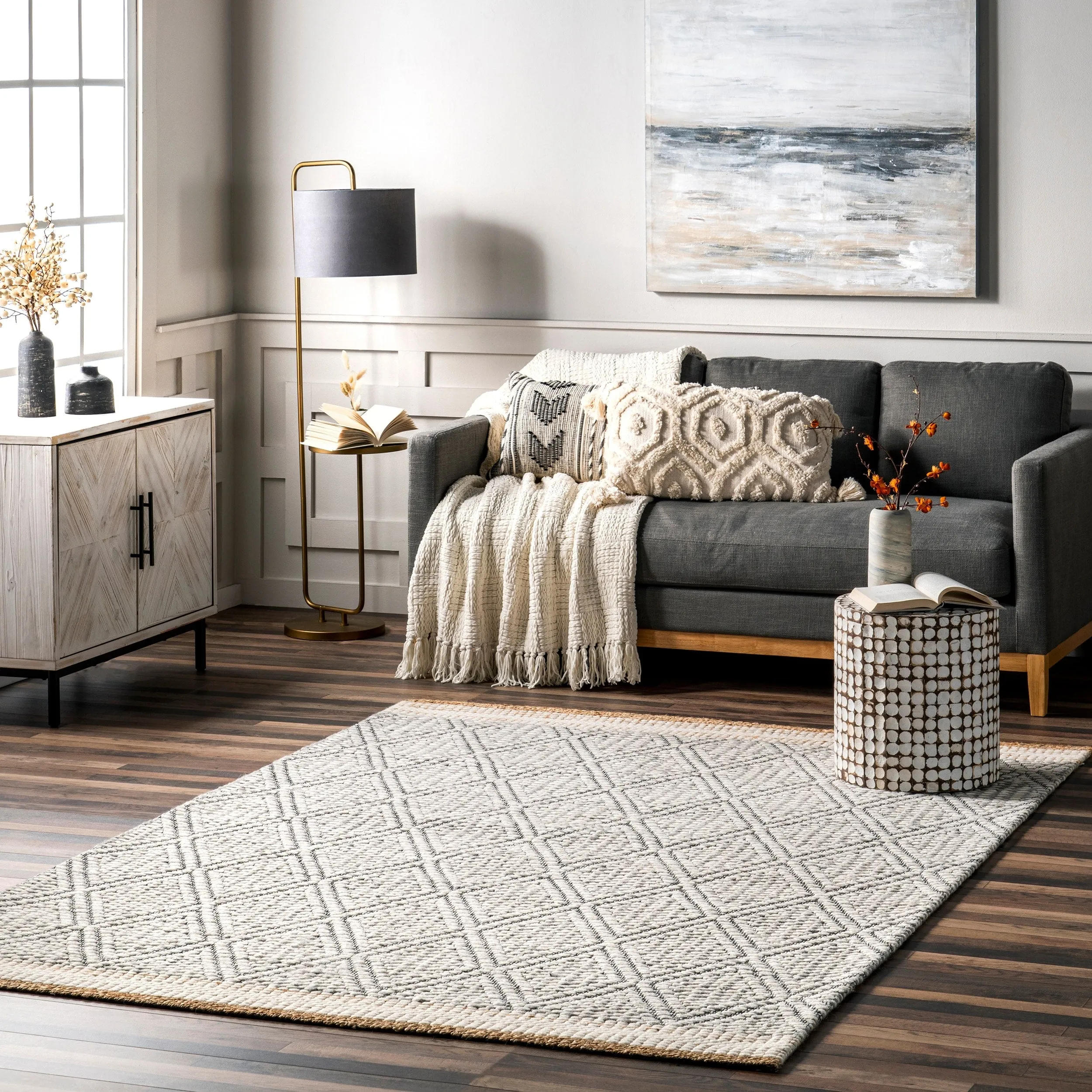 Nuloom Laura Bohemian Trellis Wool and Jute Area Rug