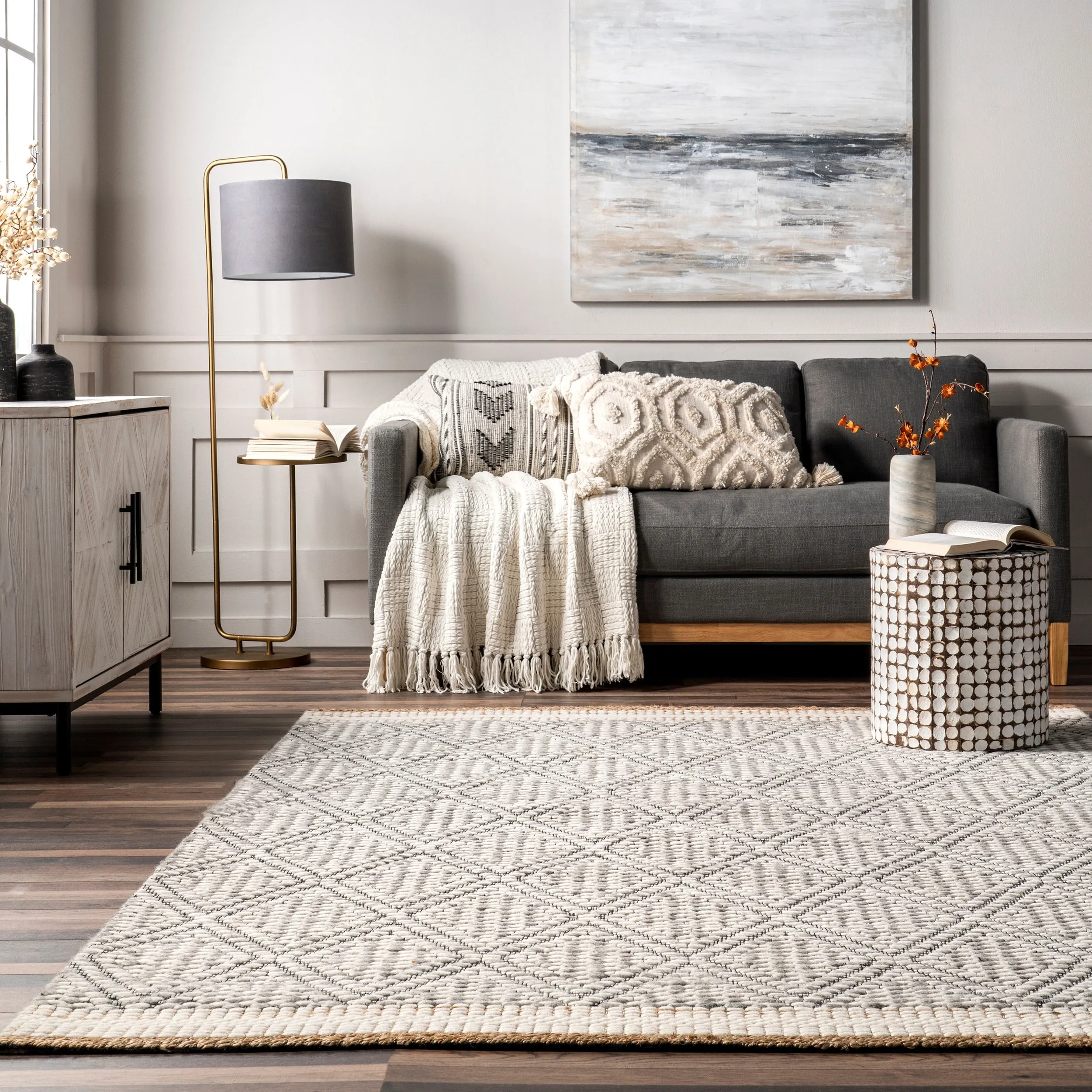 Nuloom Laura Bohemian Trellis Wool and Jute Area Rug