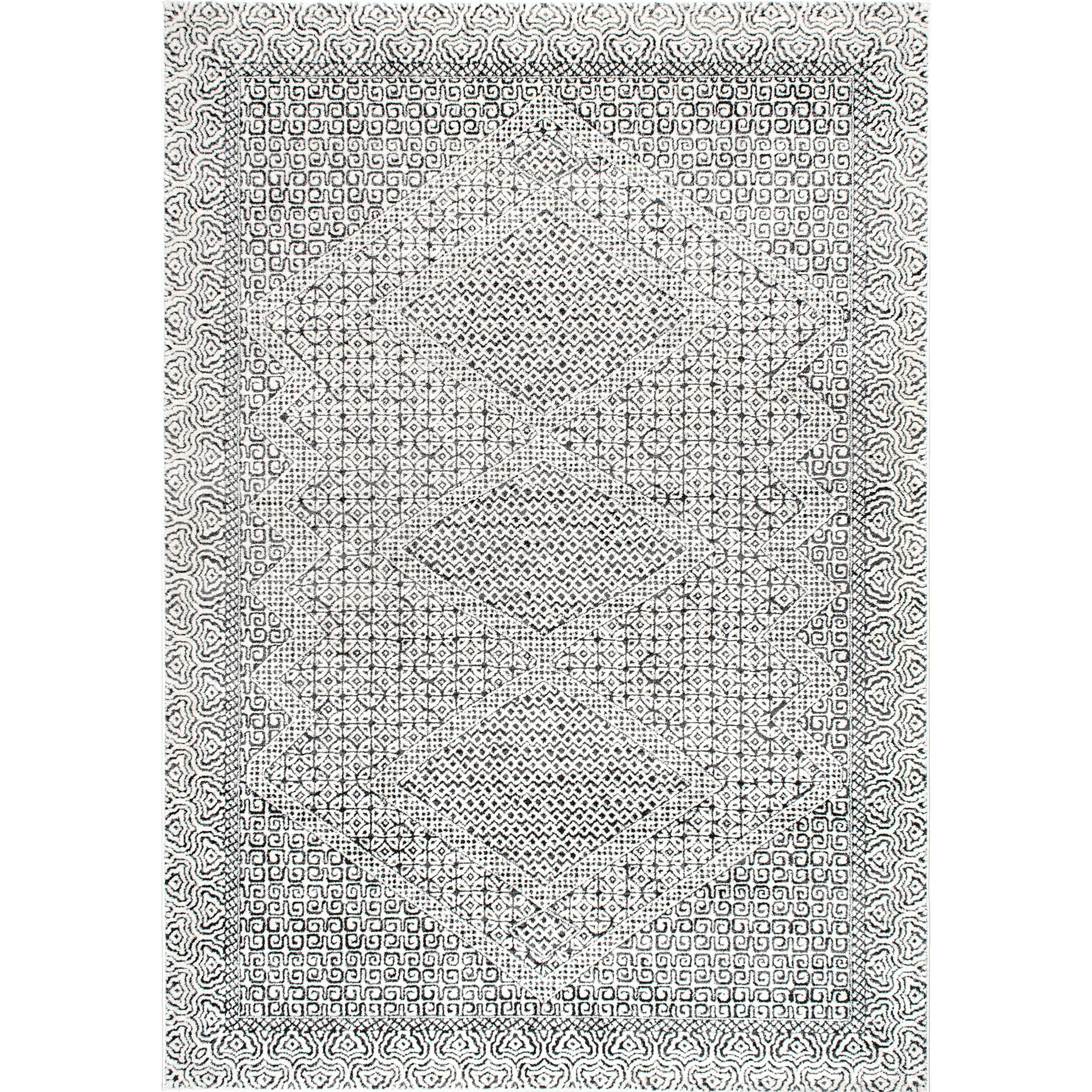 Nuloom Light Grey Aztec Print Area Rug