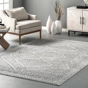 Nuloom Light Grey Aztec Print Area Rug