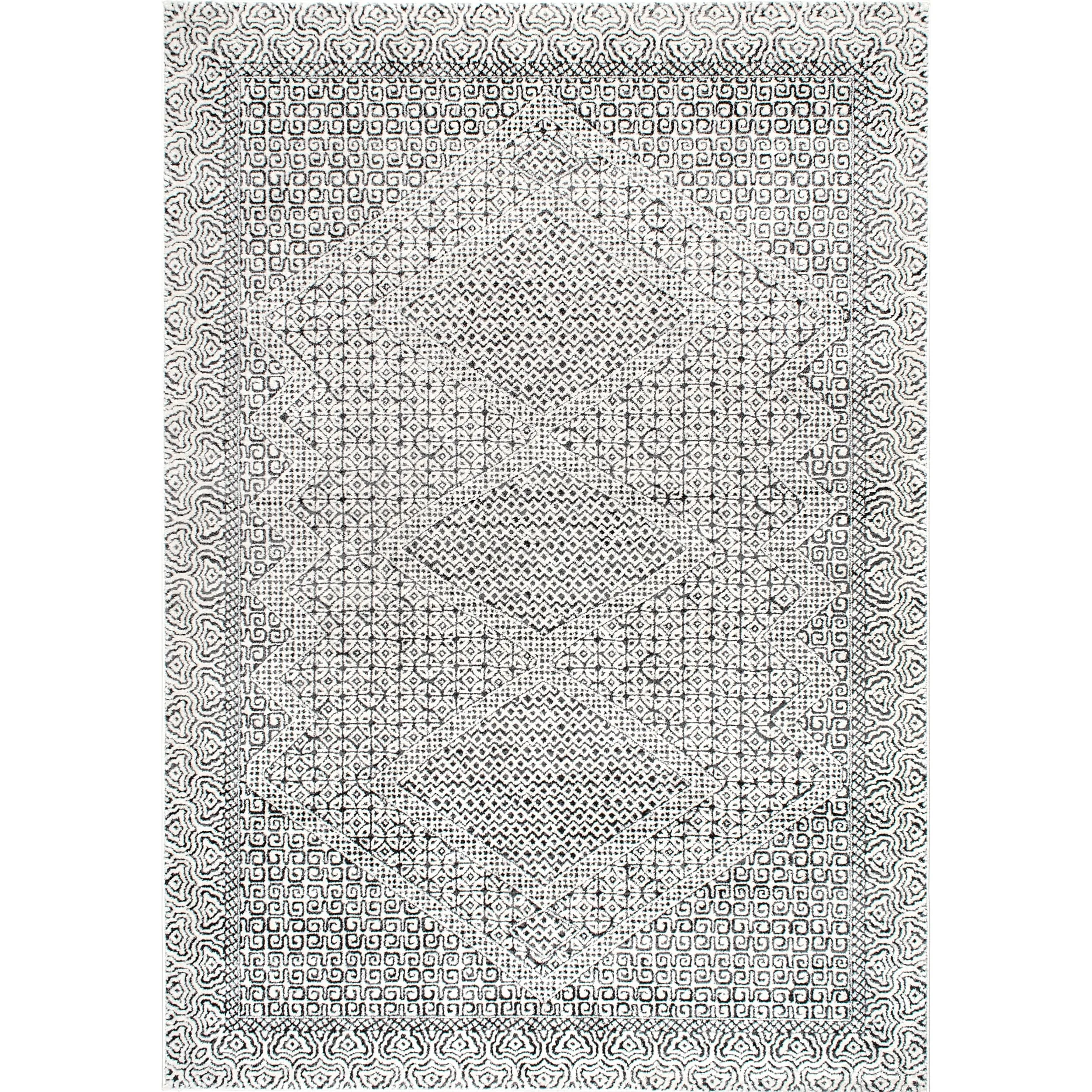 Nuloom Light Grey Aztec Print Area Rug