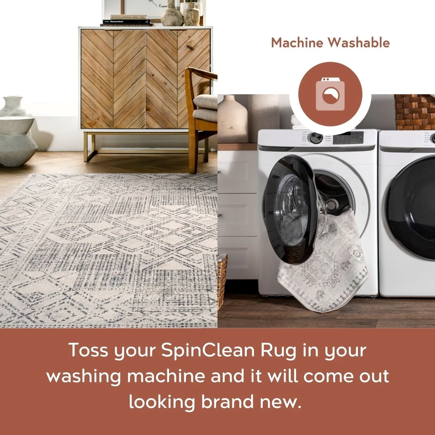 Nuloom Mia SpinClean Machine Washable Geometric Medallion Area Rug
