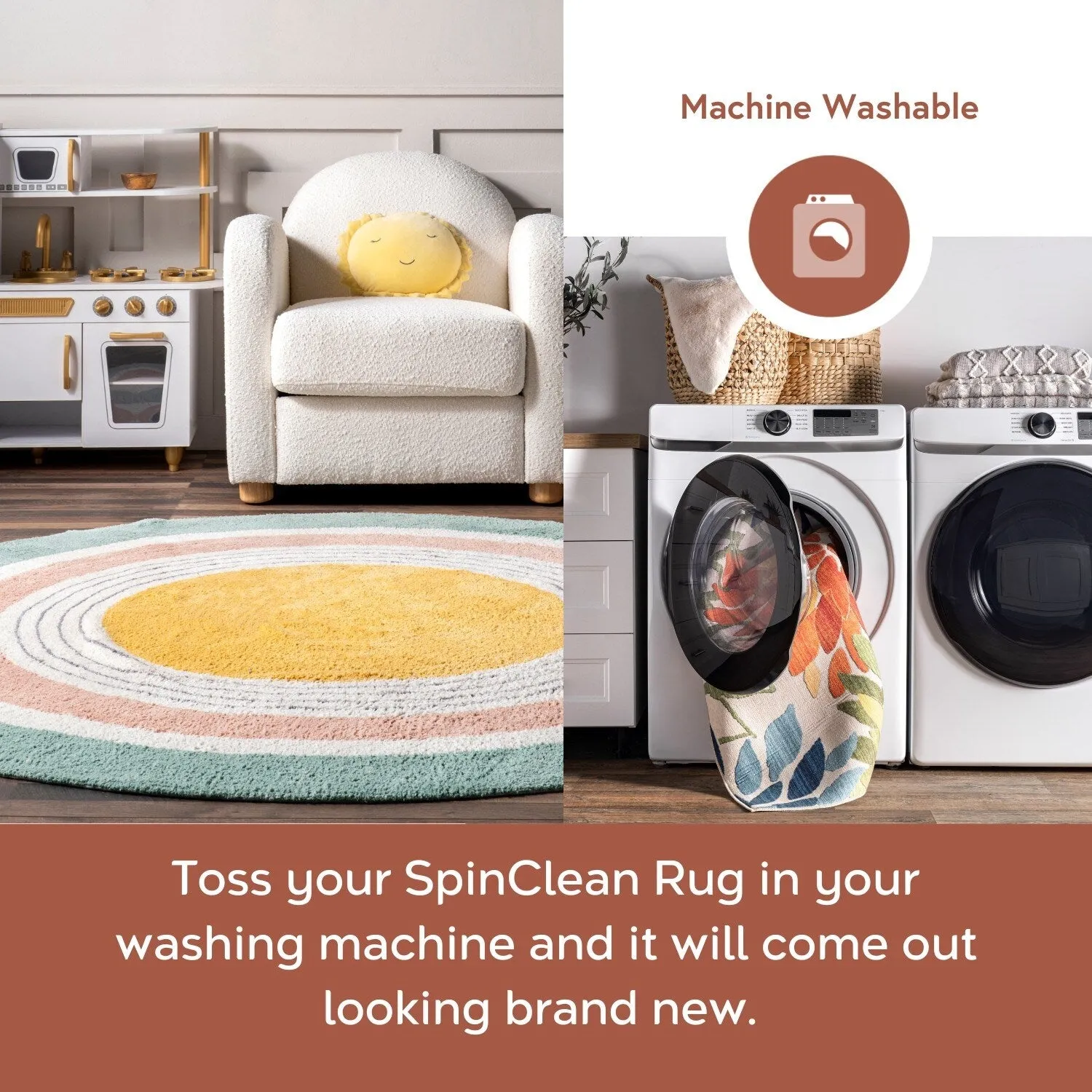 Nuloom Nydia SpinClean Circular Kids Machine Washable Area Rug
