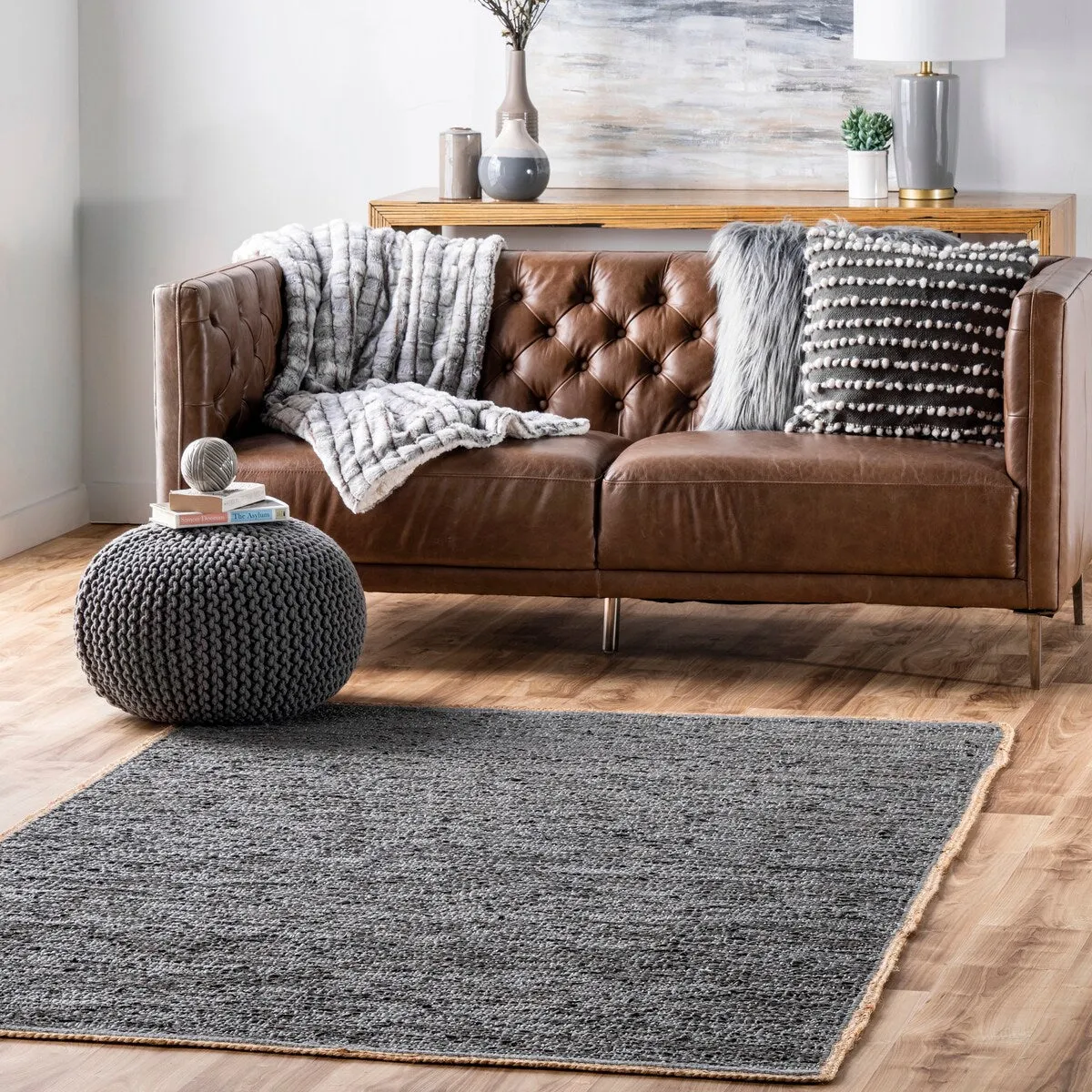Nuloom Sabby Hand Woven Leather Flatweave Area Rug
