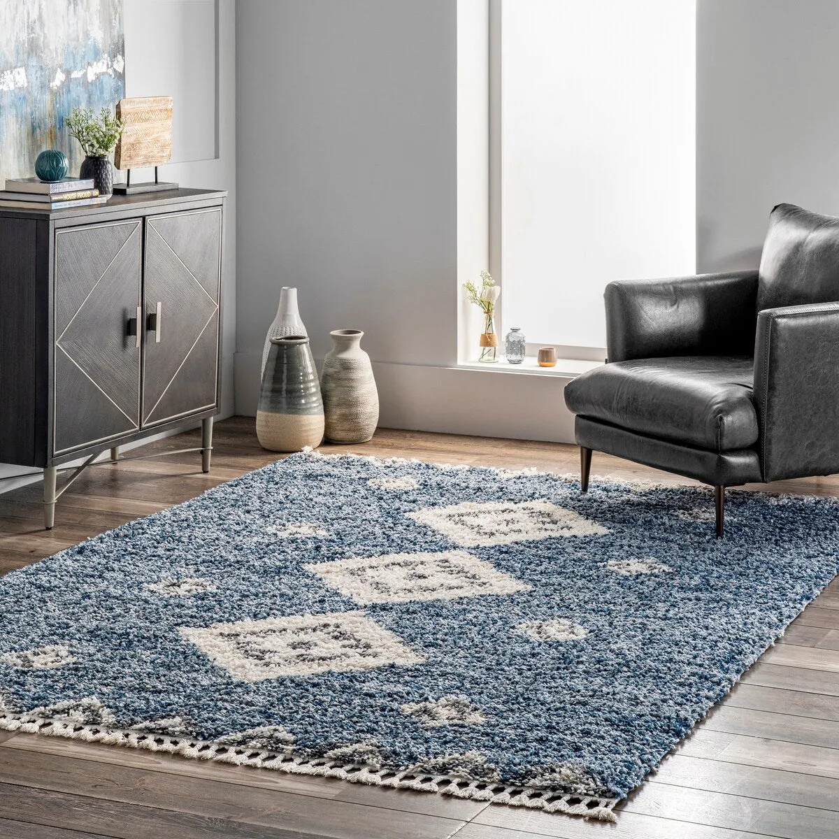 Nuloom Transitional Geometric Matia Totem Trellis Tassel Shag Area Rug