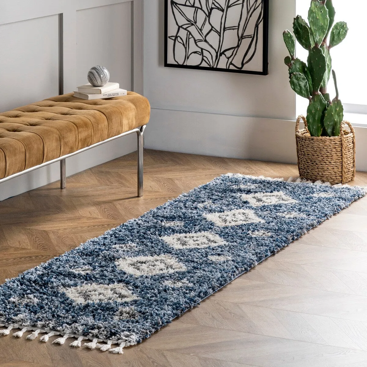Nuloom Transitional Geometric Matia Totem Trellis Tassel Shag Area Rug