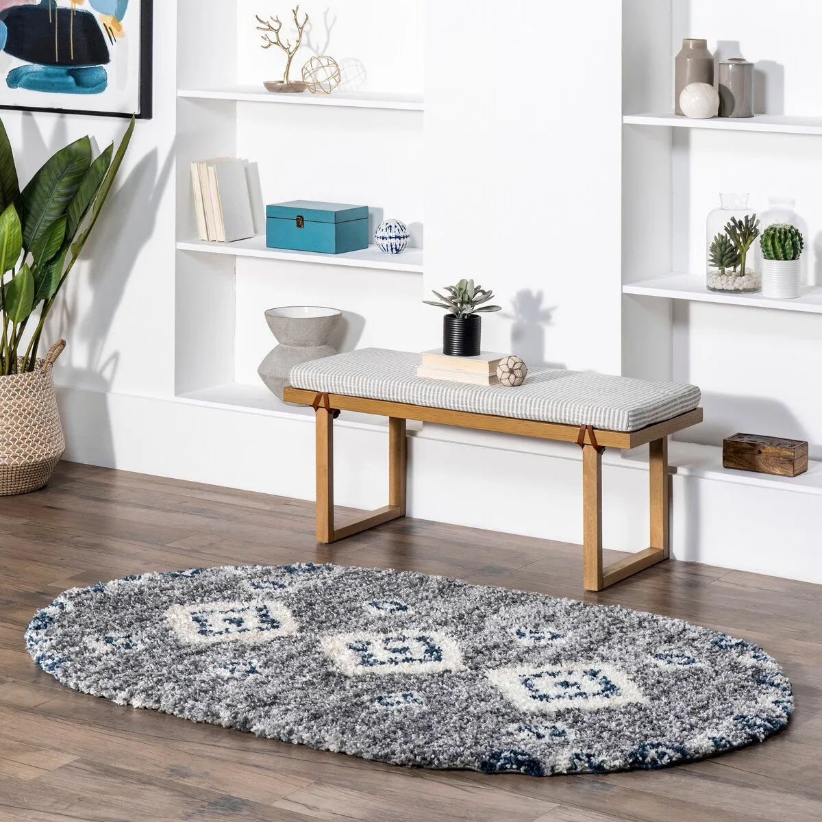 Nuloom Transitional Geometric Matia Totem Trellis Tassel Shag Area Rug