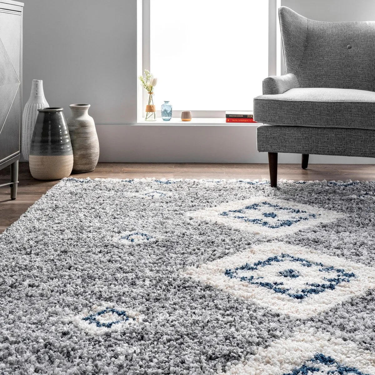 Nuloom Transitional Geometric Matia Totem Trellis Tassel Shag Area Rug