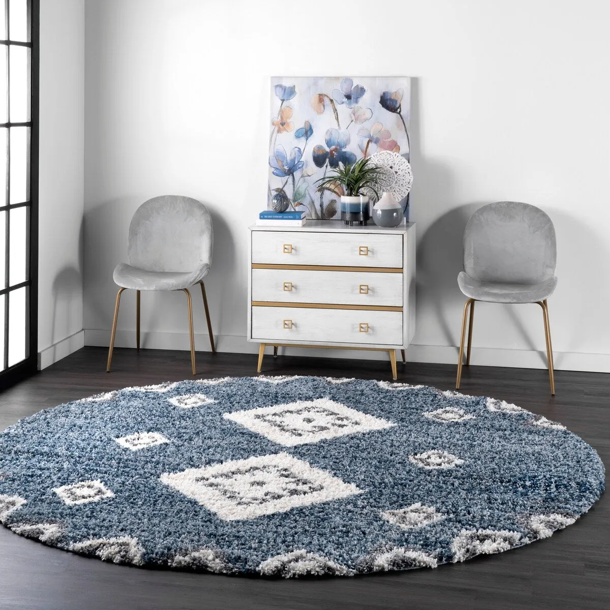 Nuloom Transitional Geometric Matia Totem Trellis Tassel Shag Area Rug