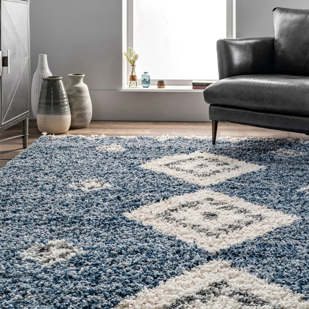 Nuloom Transitional Geometric Matia Totem Trellis Tassel Shag Area Rug