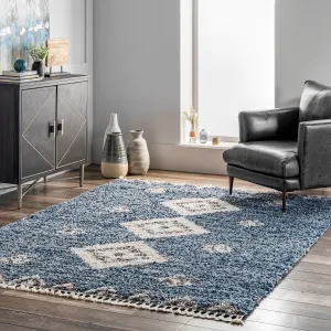 Nuloom Transitional Geometric Matia Totem Trellis Tassel Shag Area Rug