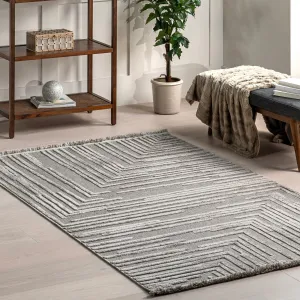 Nuloom Ziva Contemporary Abstract High-Low Fringe Area Rug