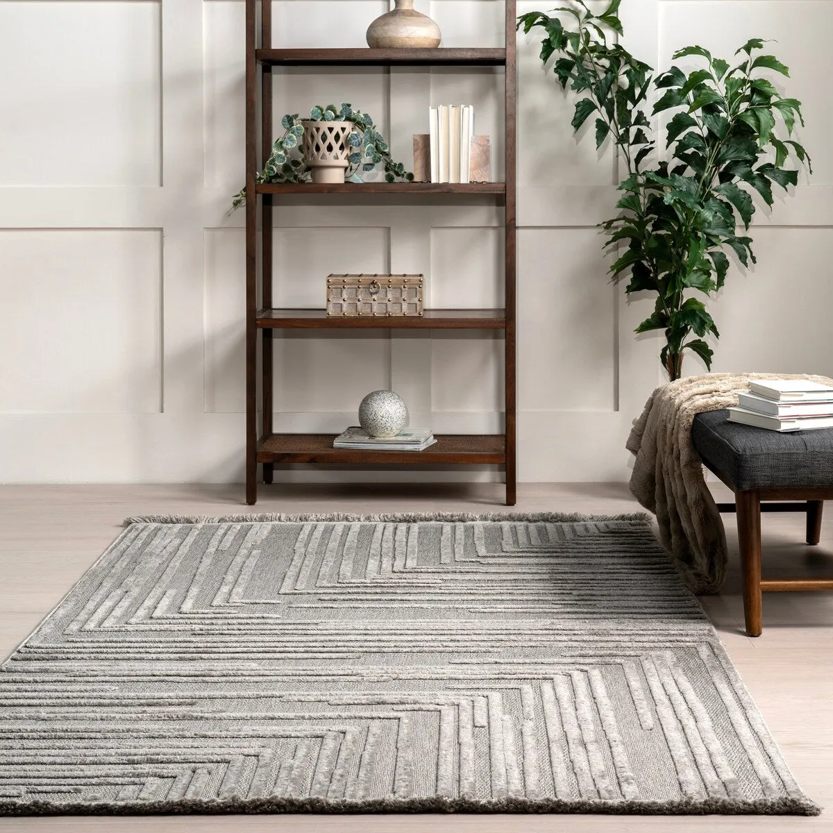 Nuloom Ziva Contemporary Abstract High-Low Fringe Area Rug