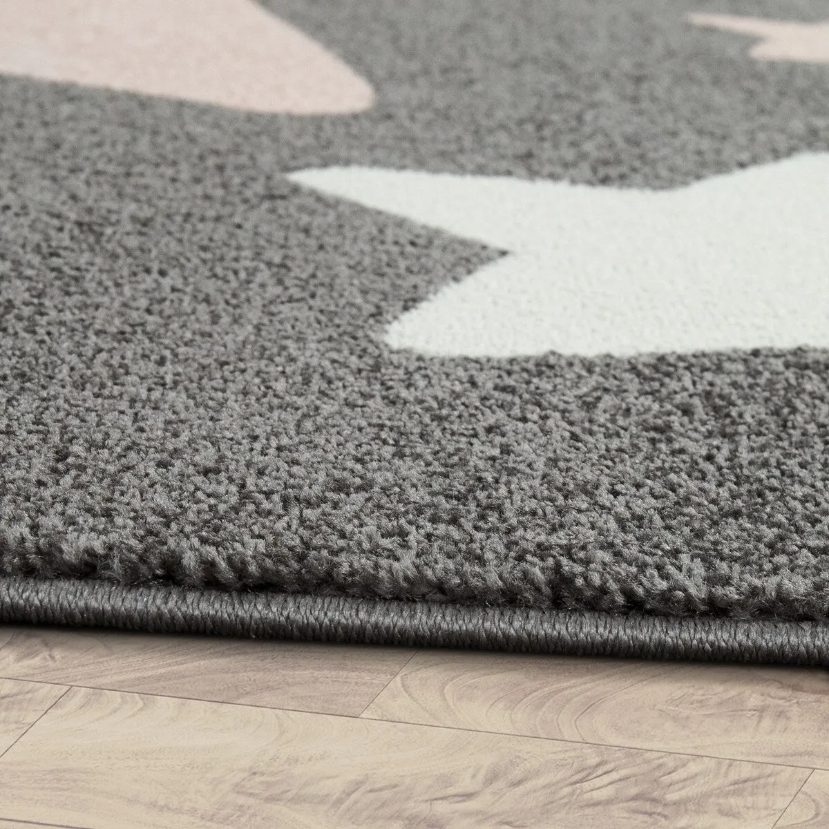 Nursery Rug with Stars for Kids Room Starry Sky in Grey and Cream