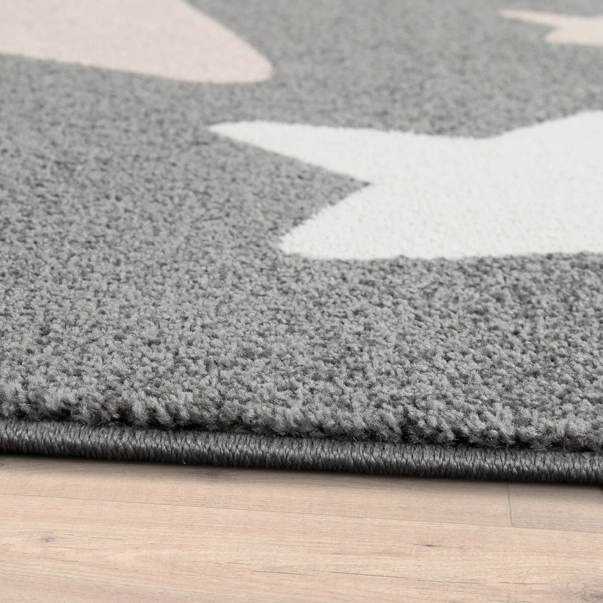 Nursery Rug with Stars for Kids Room Starry Sky in Grey and Cream