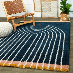 Oaklynn Contemporary Art Deco Rainbow Shag Area Rug