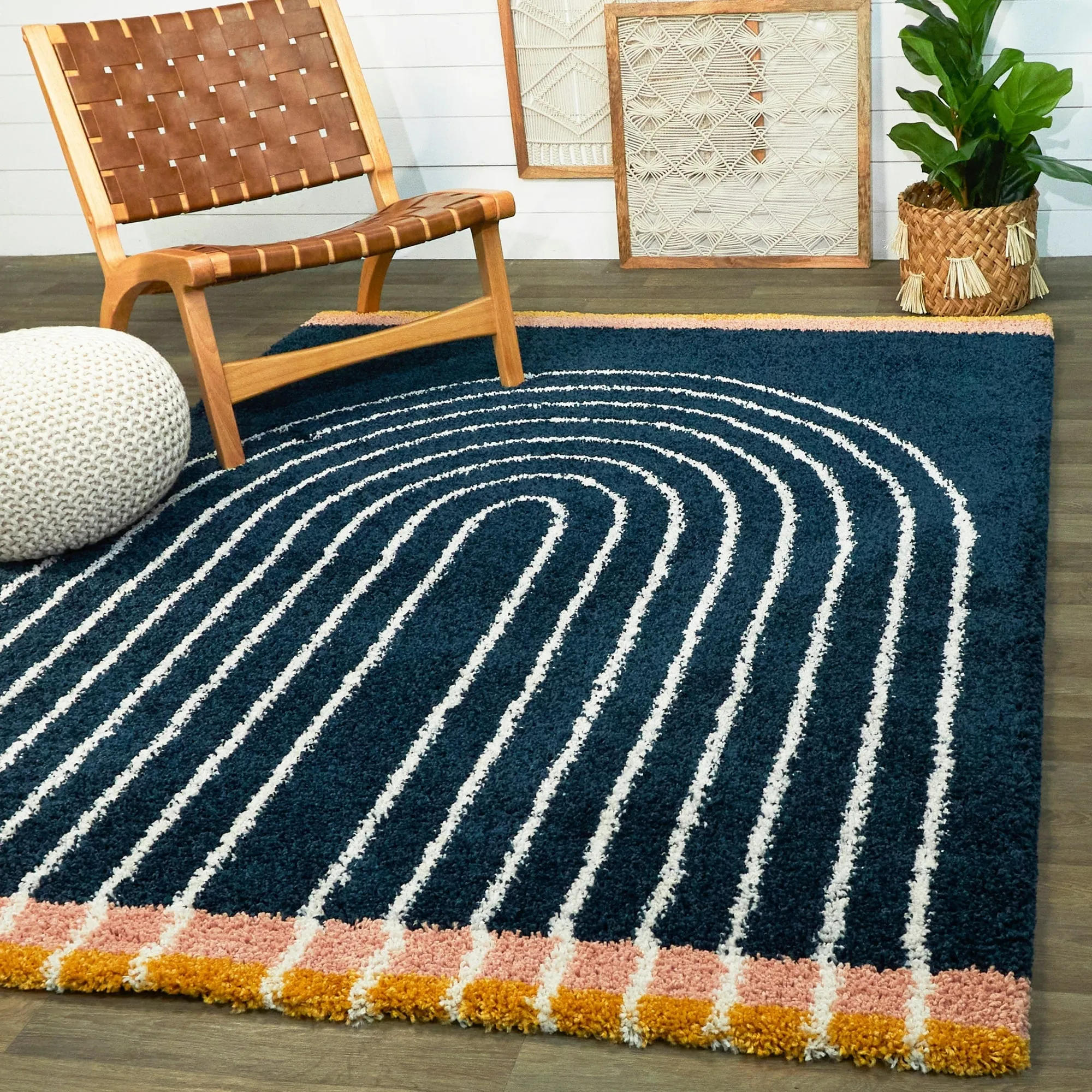 Oaklynn Contemporary Art Deco Rainbow Shag Area Rug